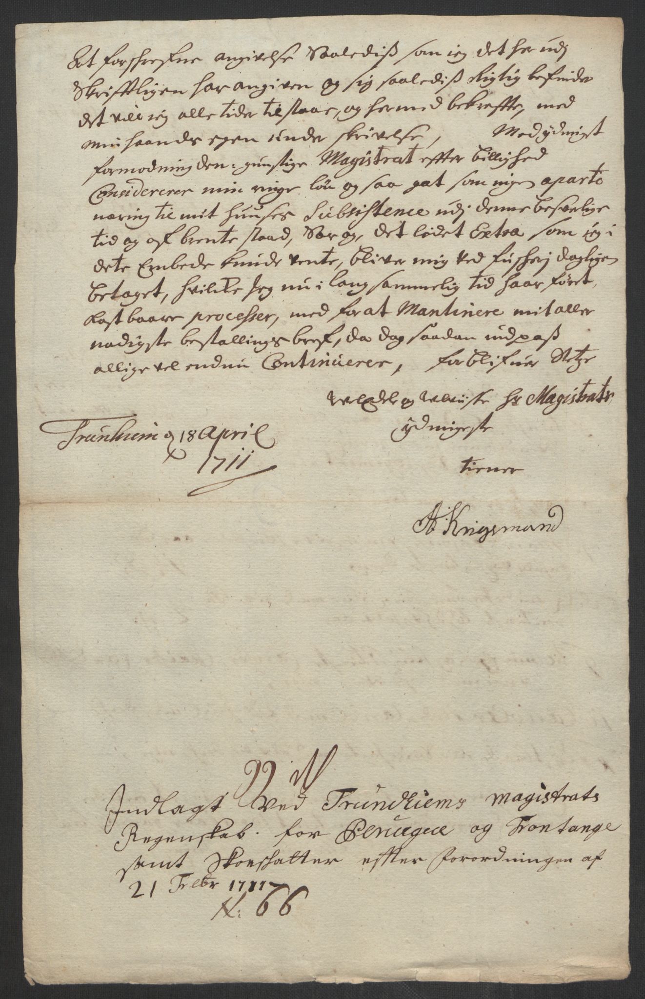 Rentekammeret inntil 1814, Reviderte regnskaper, Byregnskaper, AV/RA-EA-4066/R/Rs/L0507: [S3] Kontribusjonsregnskap, 1699-1711, s. 590