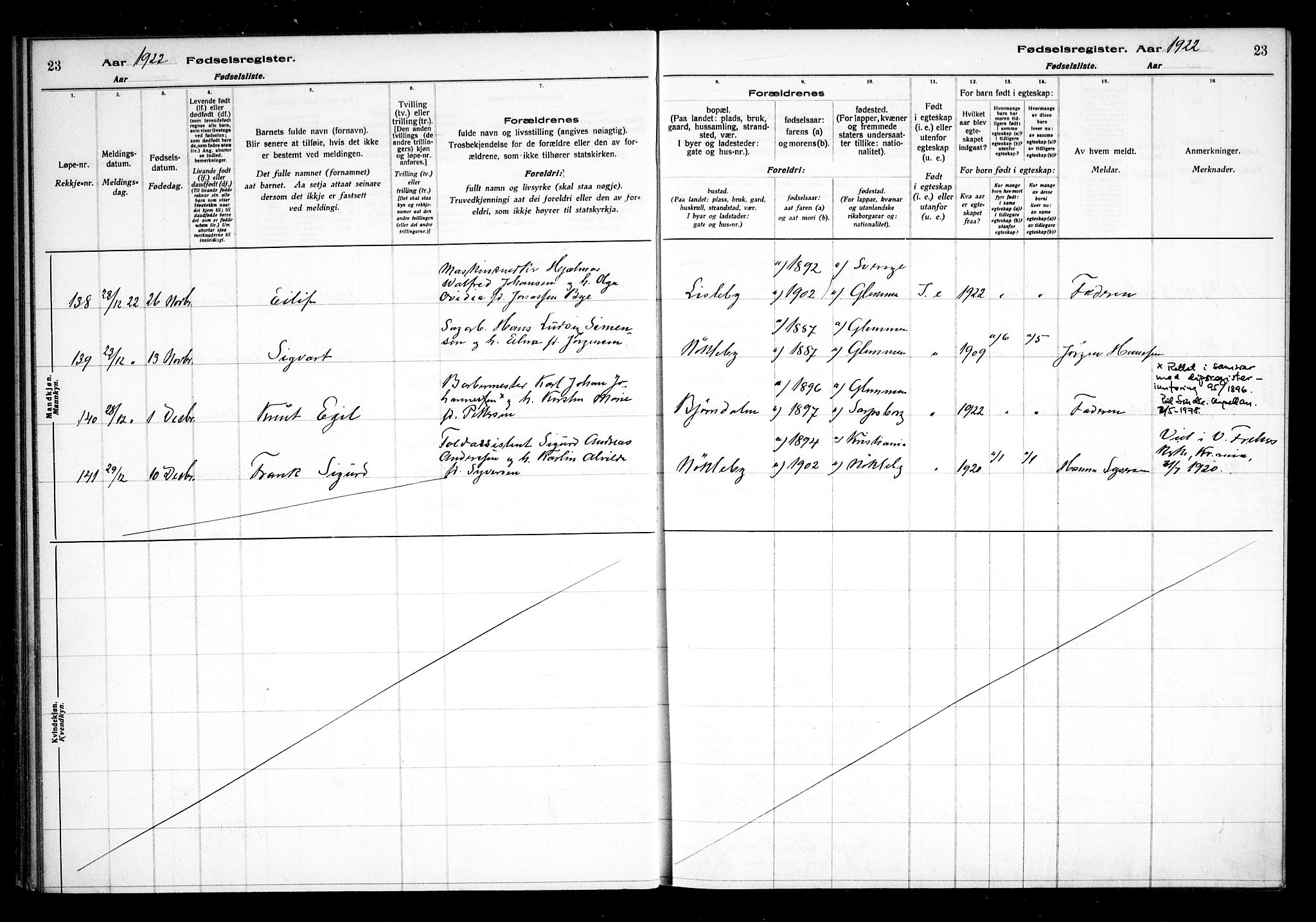 Glemmen prestekontor Kirkebøker, AV/SAO-A-10908/J/Ja/L0002: Fødselsregister nr. I 2, 1922-1929, s. 23