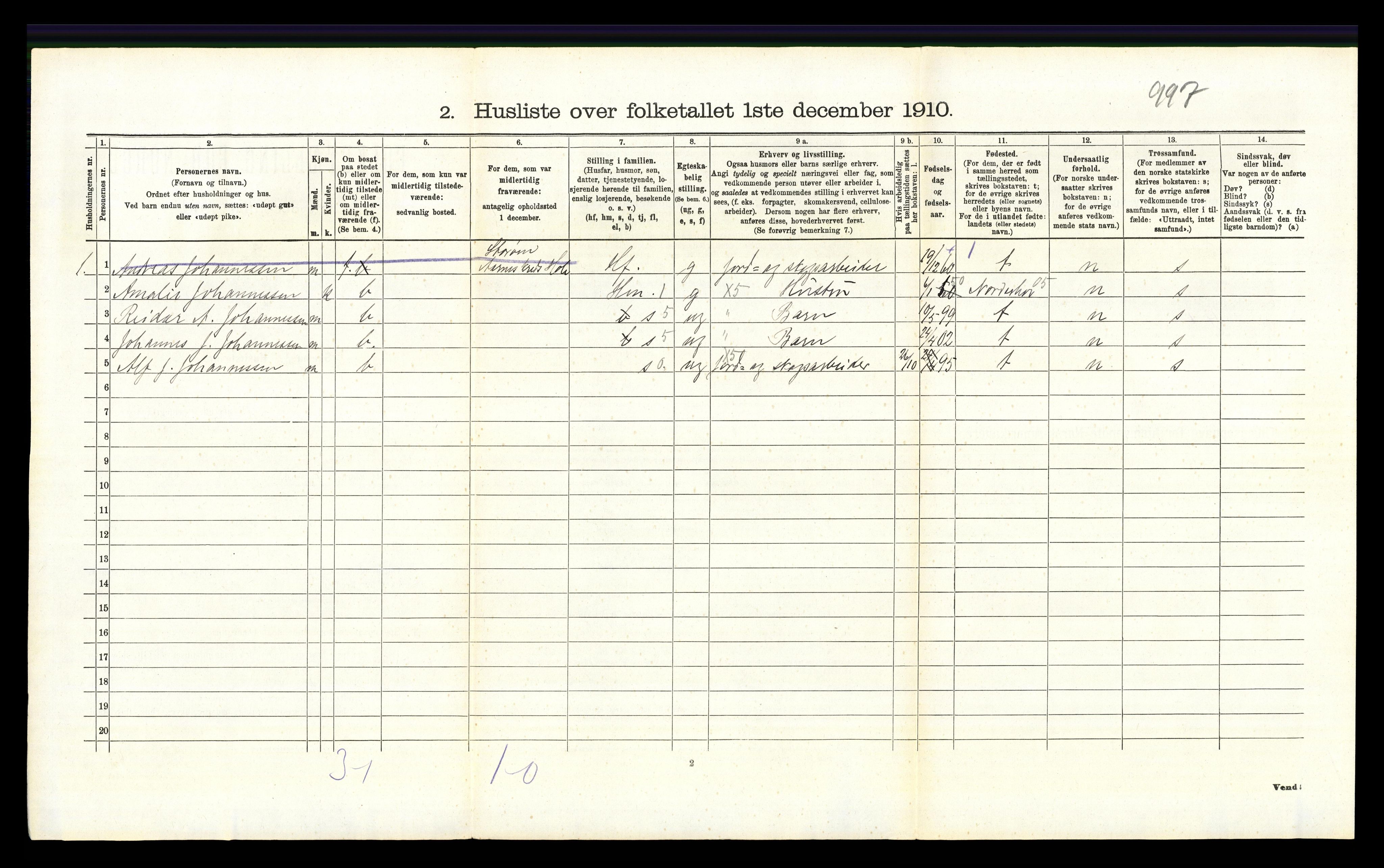 RA, Folketelling 1910 for 0612 Hole herred, 1910, s. 325