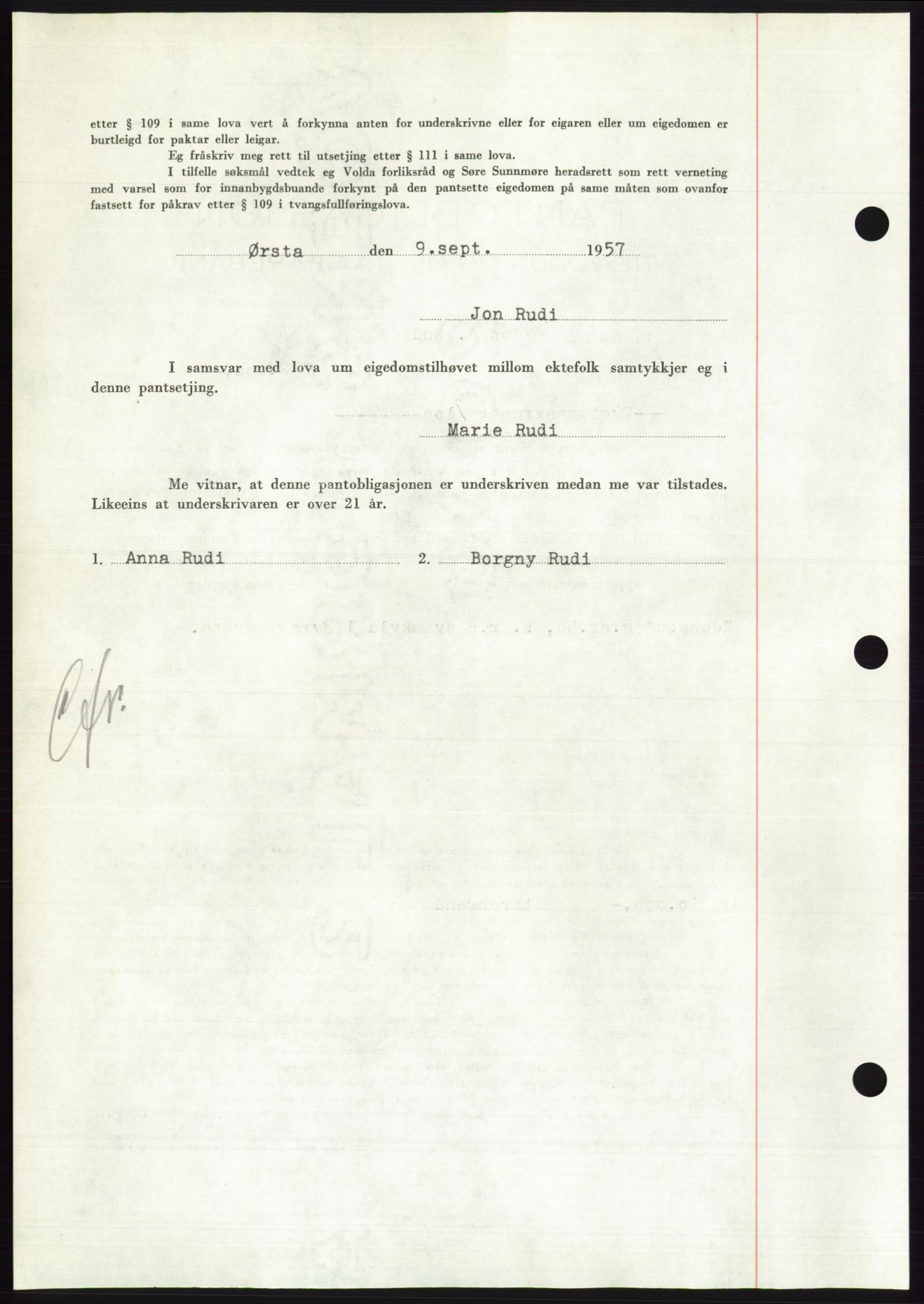Søre Sunnmøre sorenskriveri, AV/SAT-A-4122/1/2/2C/L0130: Pantebok nr. 18B, 1957-1958, Dagboknr: 2165/1957