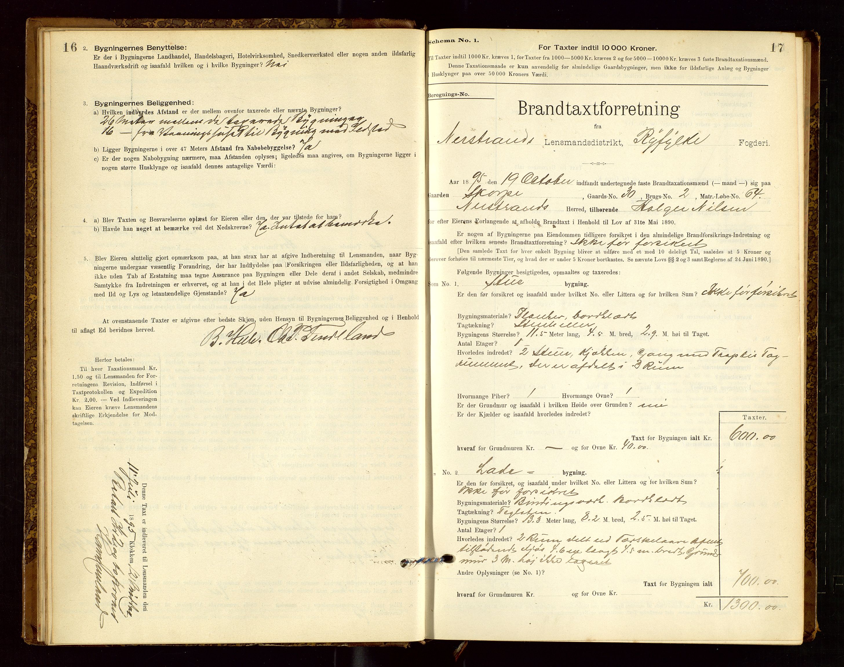 Nedstrand lensmannskontor, SAST/A-100236/Gob/L0001: "Brandtaxationsprotokol for Nerstrand Lensmandsdistrikt Ryfylke fogderi", 1895-1915, s. 16-17