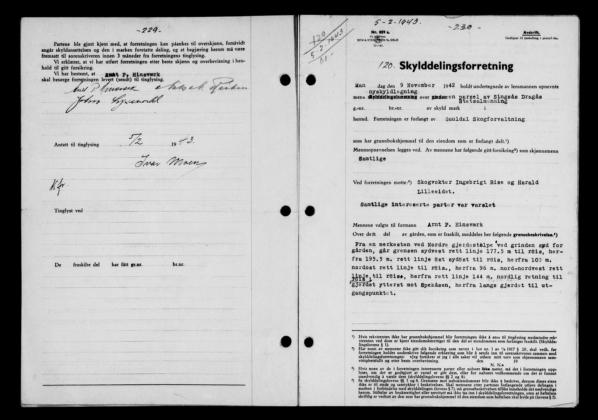 Gauldal sorenskriveri, SAT/A-0014/1/2/2C/L0056: Pantebok nr. 61, 1942-1943, Dagboknr: 120/1943