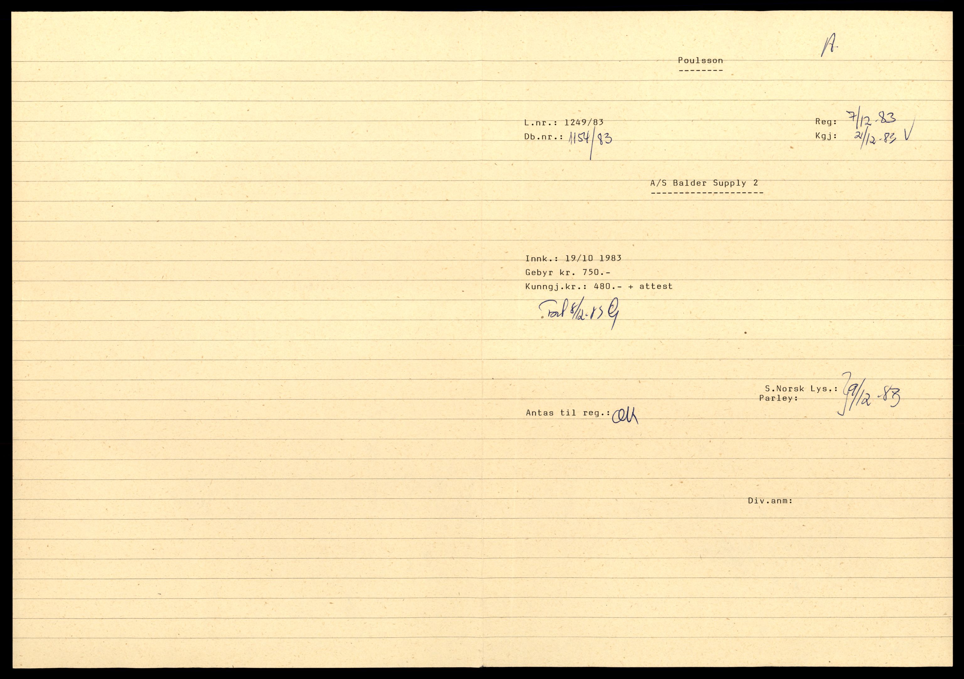 Asker og Bærum tingrett, AV/SAT-A-10379/K/Kb/Kbb/L0007: Aksjeselskap i Asker, Balder Supply 2 - Balder Supply 9, 1981-1985, s. 1