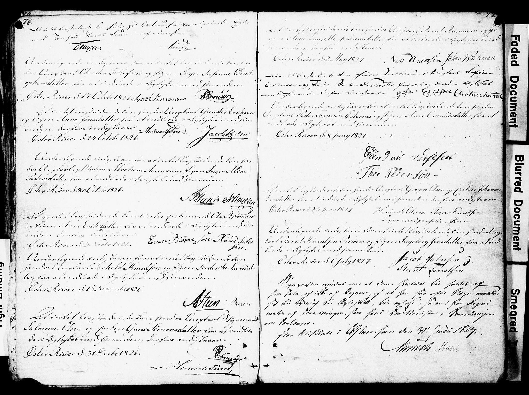 Risør sokneprestkontor, AV/SAK-1111-0035/F/Fe/L0001: Lysningsprotokoll nr. A VI 1, 1801-1856, s. 76-77