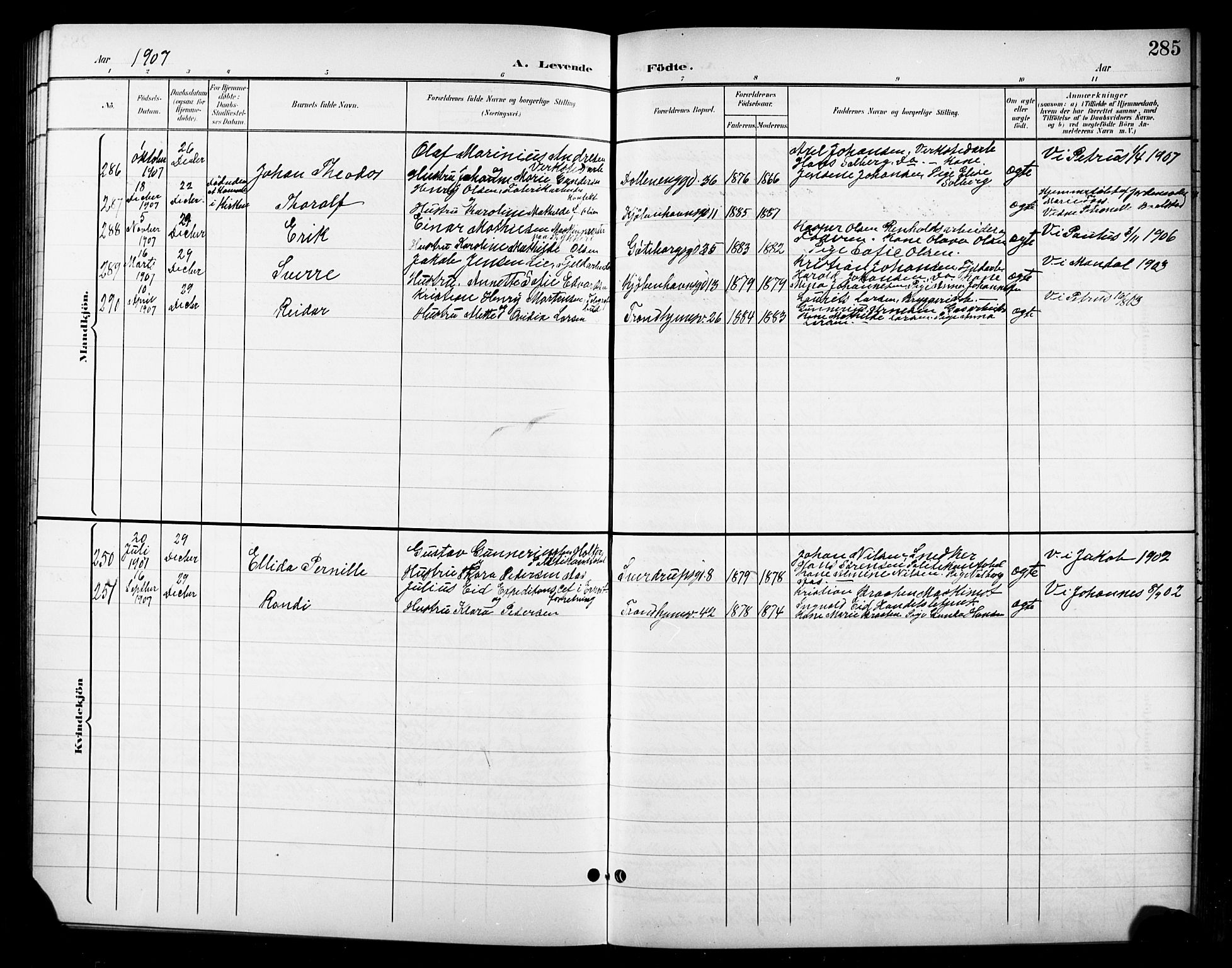 Petrus prestekontor Kirkebøker, AV/SAO-A-10872/G/Ga/L0003: Klokkerbok nr. 3, 1899-1913, s. 285