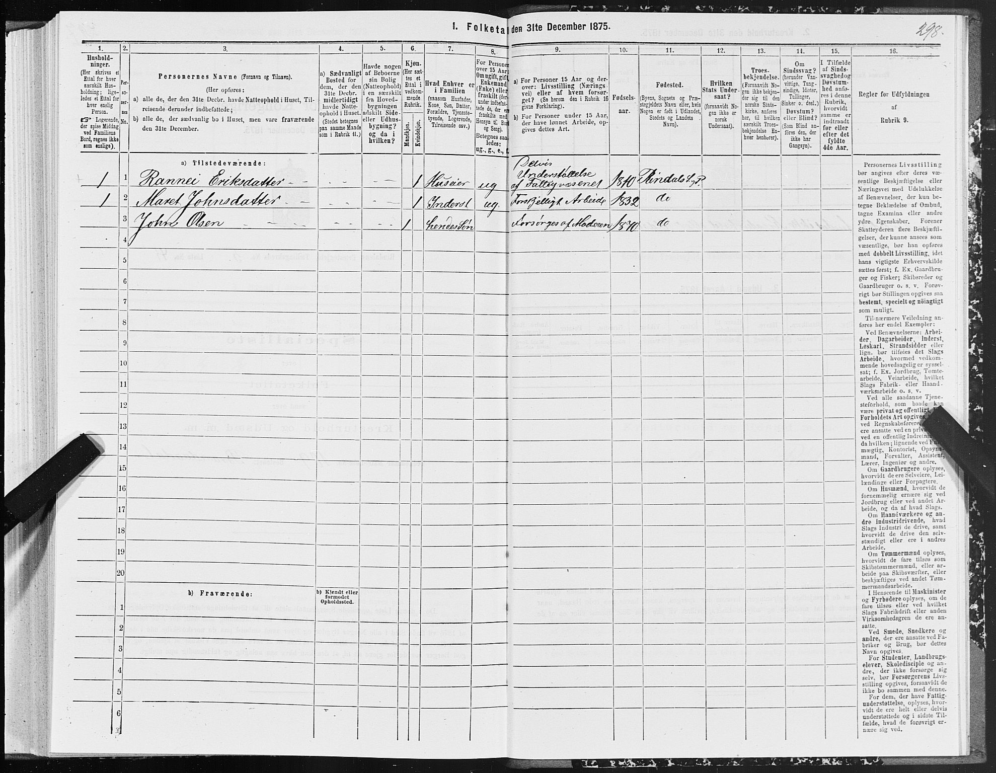 SAT, Folketelling 1875 for 1567P Rindal prestegjeld, 1875, s. 2298