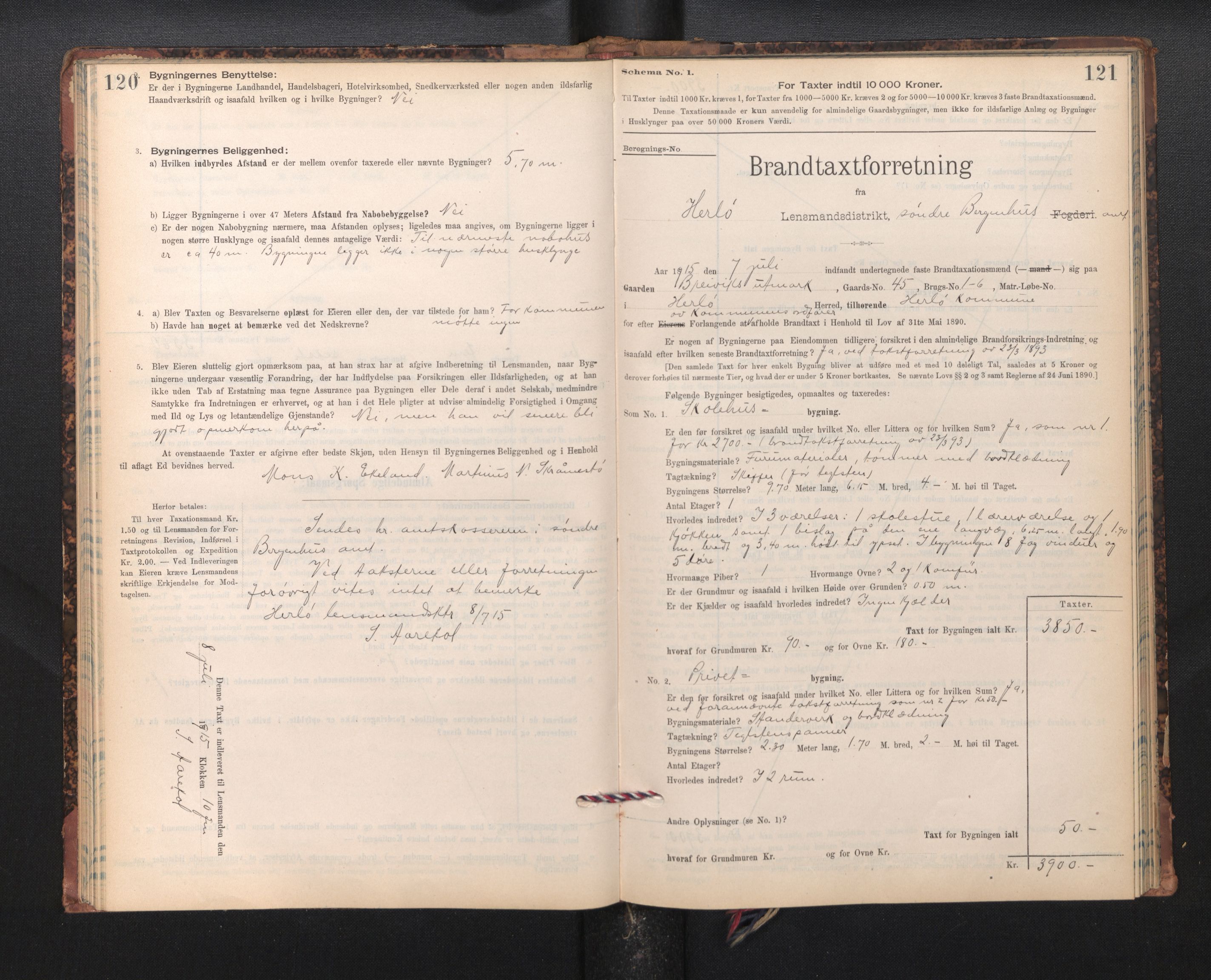 Lensmannen i Herdla, SAB/A-32901/0012/L0003:  Branntakstprotokoll skjematakst, 1897-1916, s. 120-121