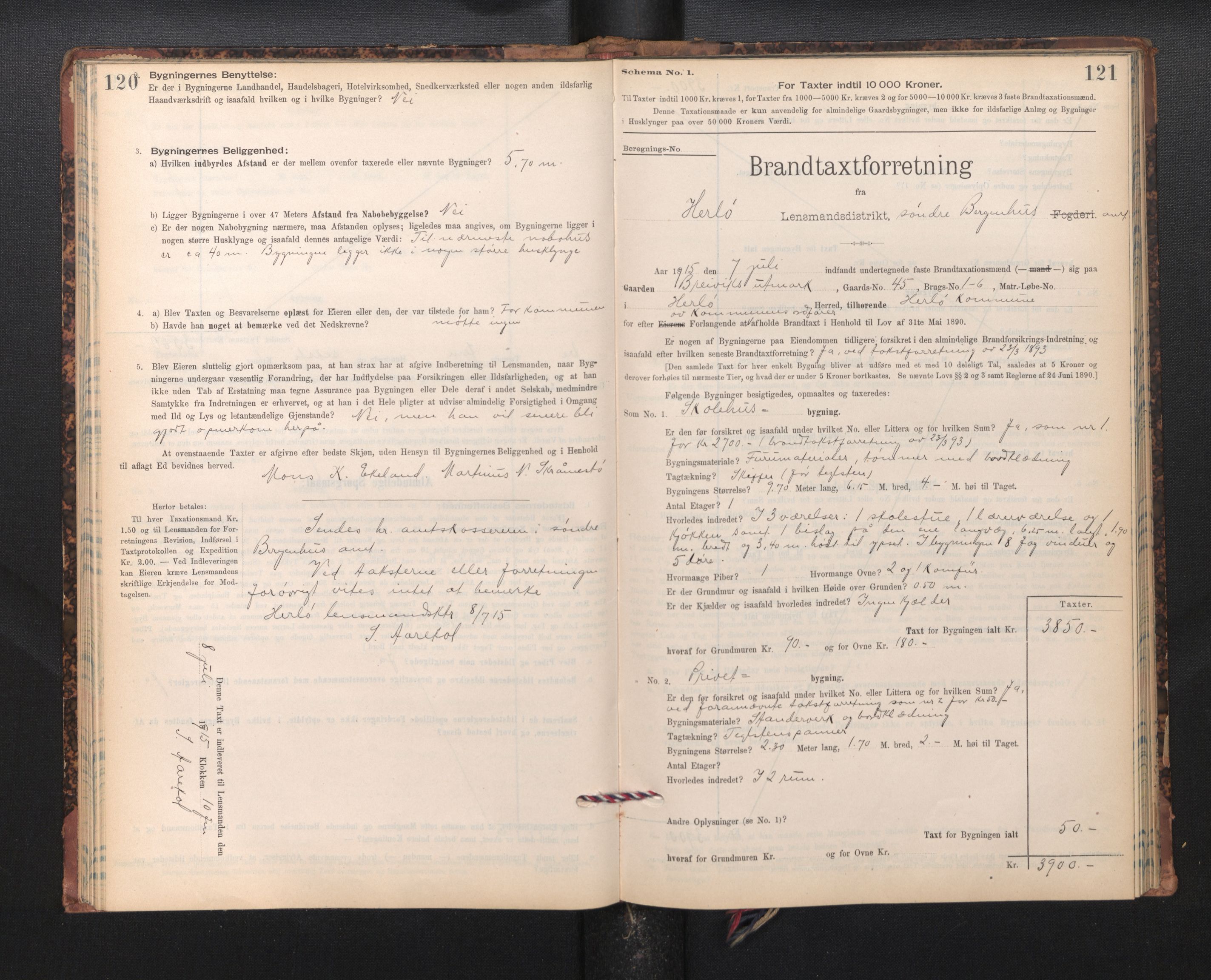 Lensmannen i Herdla, AV/SAB-A-32901/0012/L0003:  Branntakstprotokoll skjematakst, 1897-1916, s. 120-121