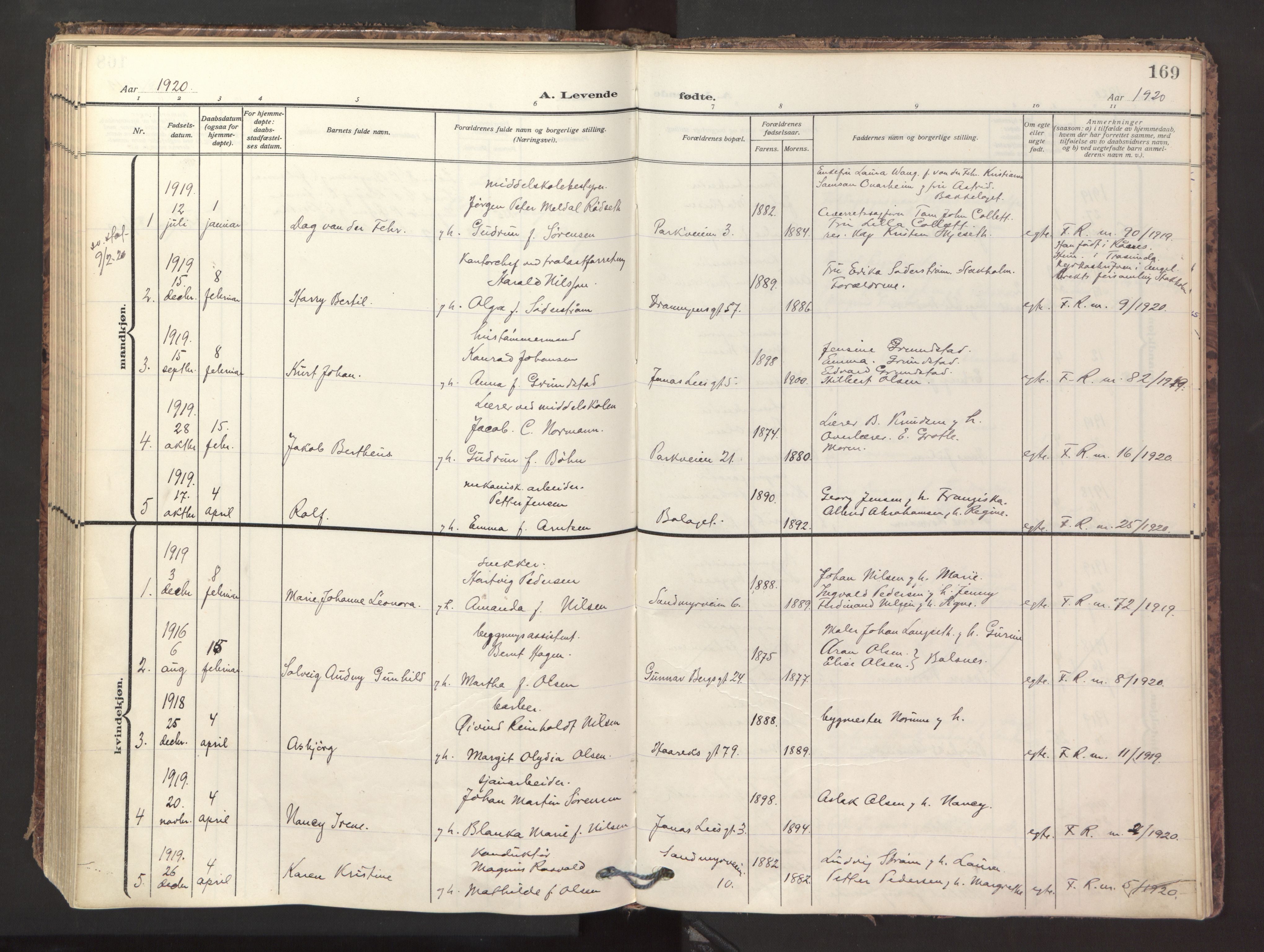 Ministerialprotokoller, klokkerbøker og fødselsregistre - Nordland, SAT/A-1459/871/L1001: Ministerialbok nr. 871A17, 1911-1921, s. 169