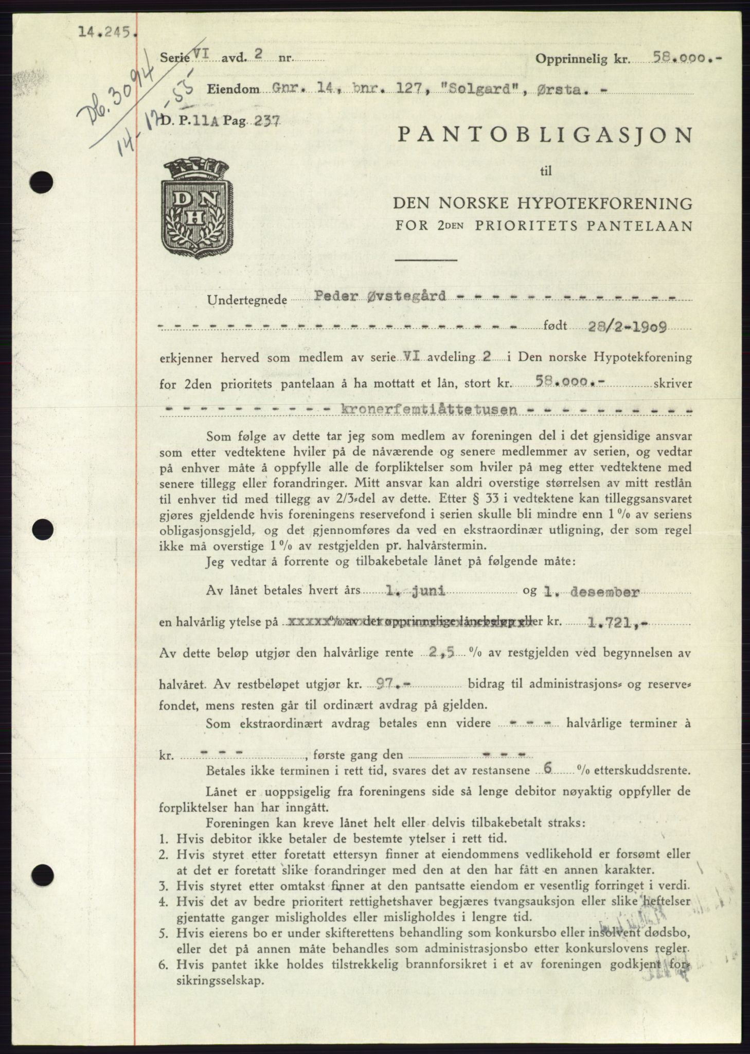 Søre Sunnmøre sorenskriveri, SAT/A-4122/1/2/2C/L0127: Pantebok nr. 15B, 1955-1955, Dagboknr: 3094/1955