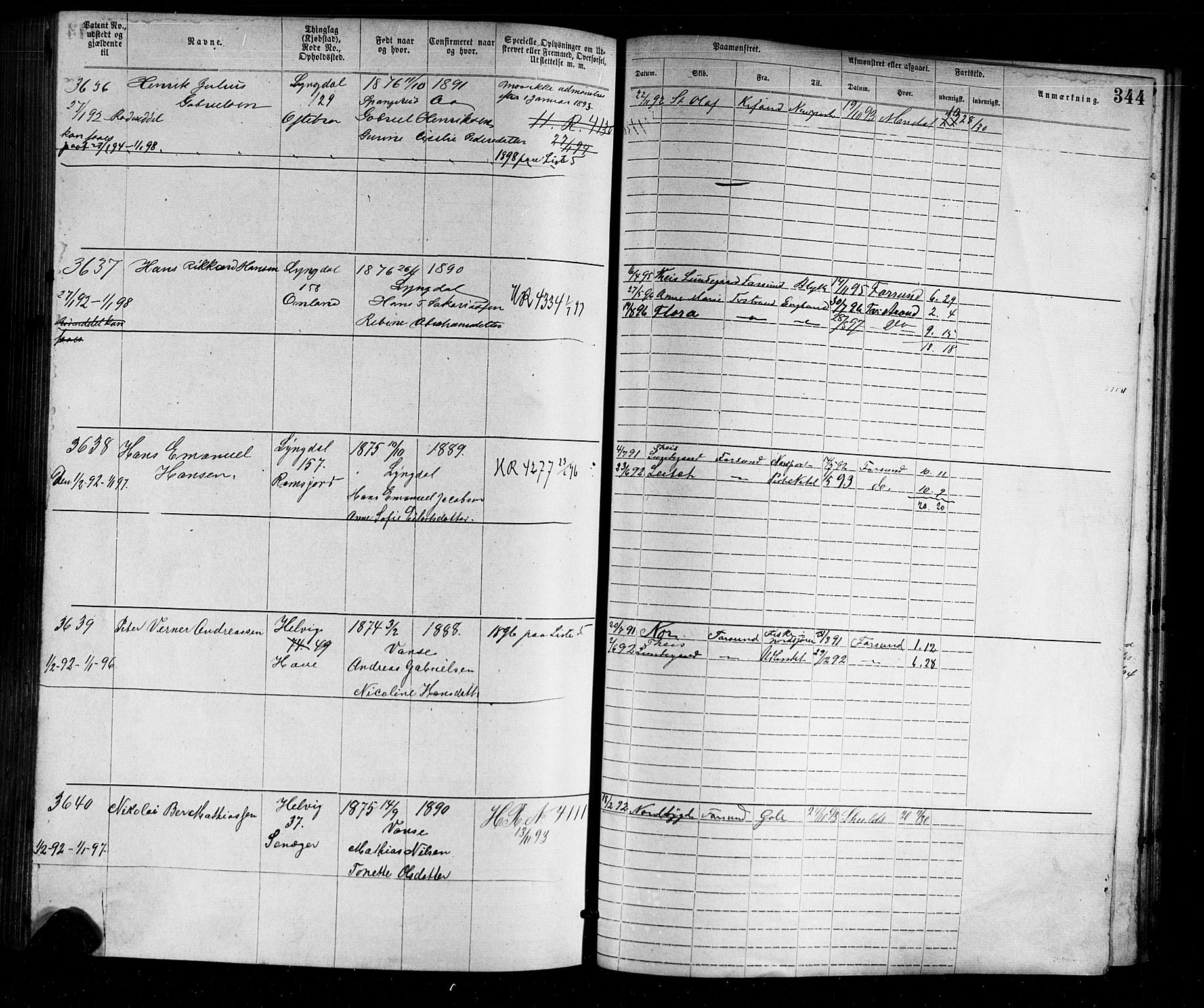 Farsund mønstringskrets, AV/SAK-2031-0017/F/Fa/L0002: Annotasjonsrulle nr 1921-3815 med register, M-2, 1877-1894, s. 379