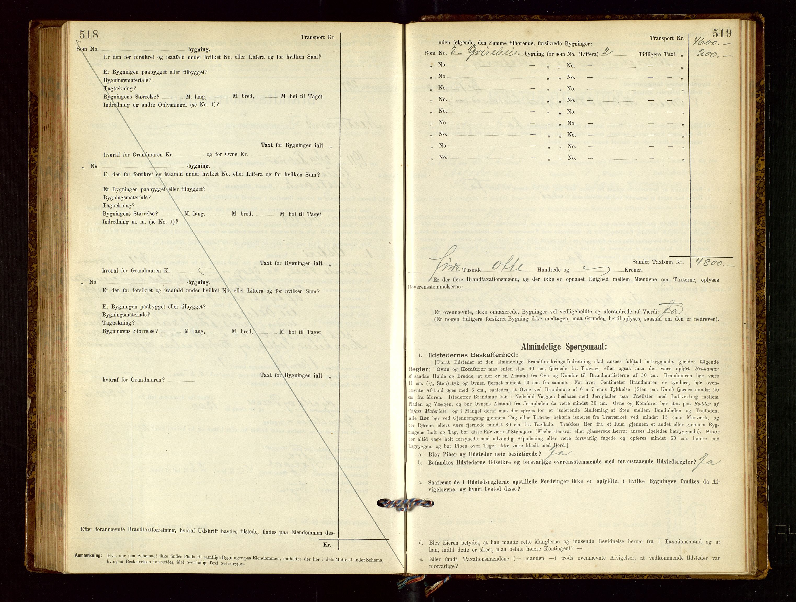 Nedstrand lensmannskontor, SAST/A-100236/Gob/L0001: "Brandtaxationsprotokol for Nerstrand Lensmandsdistrikt Ryfylke fogderi", 1895-1915, s. 518-519
