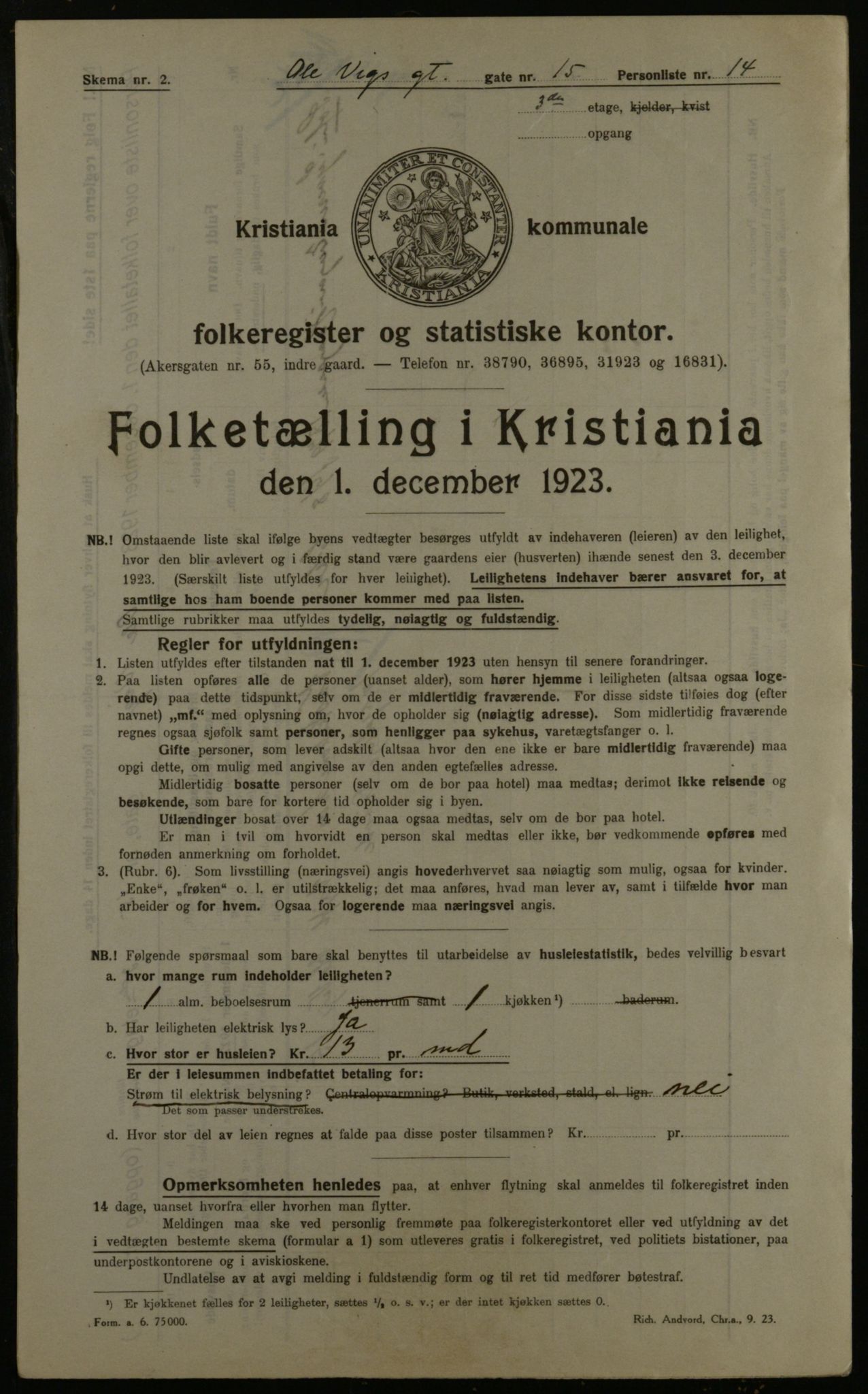 OBA, Kommunal folketelling 1.12.1923 for Kristiania, 1923, s. 83094