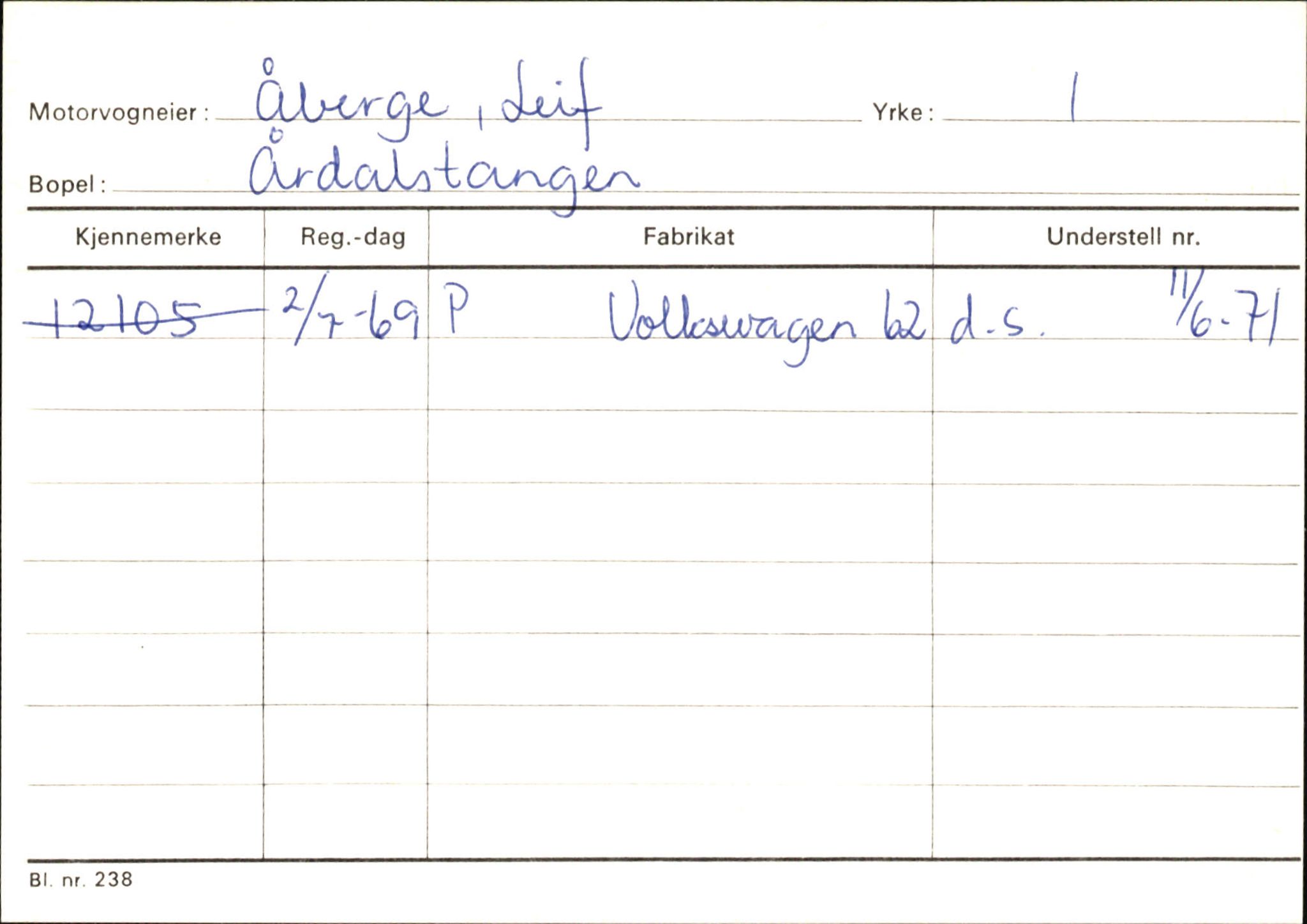 Statens vegvesen, Sogn og Fjordane vegkontor, SAB/A-5301/4/F/L0146: Registerkort Årdal R-Å samt diverse kort, 1945-1975, s. 1764