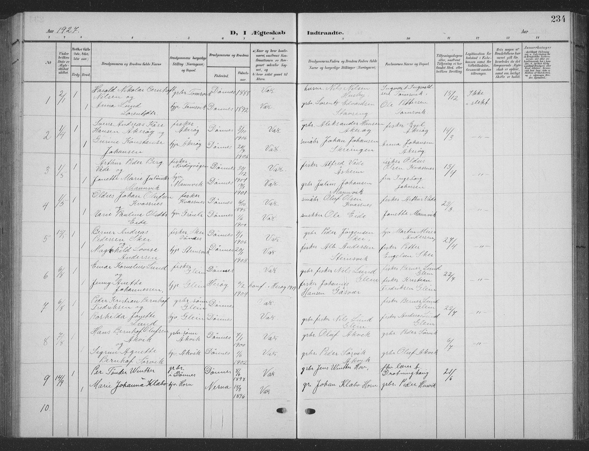 Ministerialprotokoller, klokkerbøker og fødselsregistre - Nordland, SAT/A-1459/835/L0533: Klokkerbok nr. 835C05, 1906-1939, s. 234