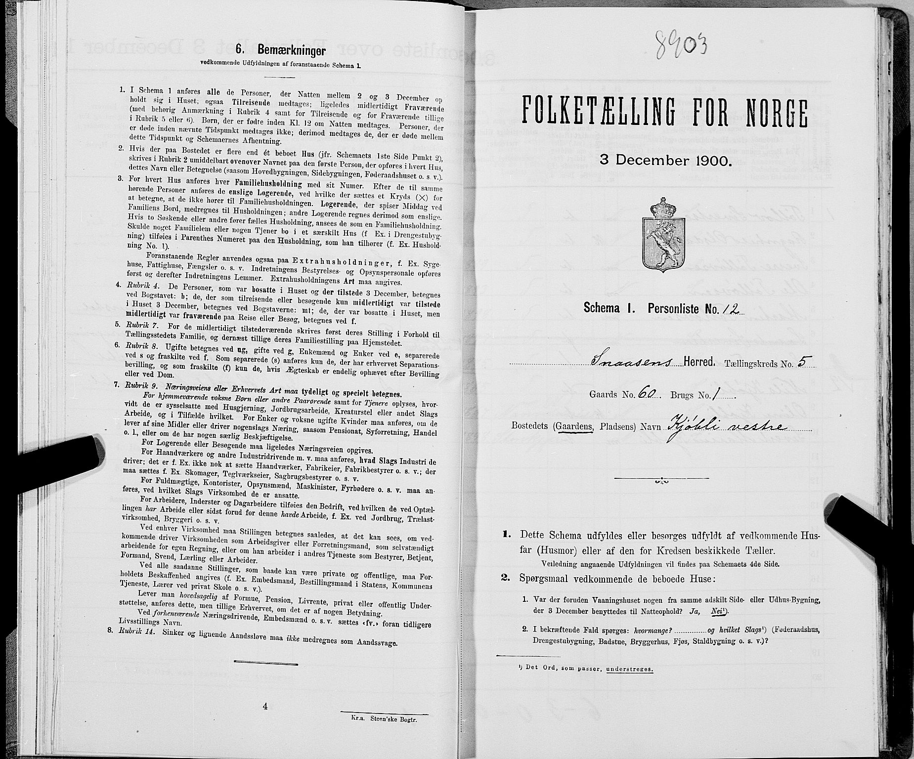 SAT, Folketelling 1900 for 1736 Snåsa herred, 1900, s. 1160
