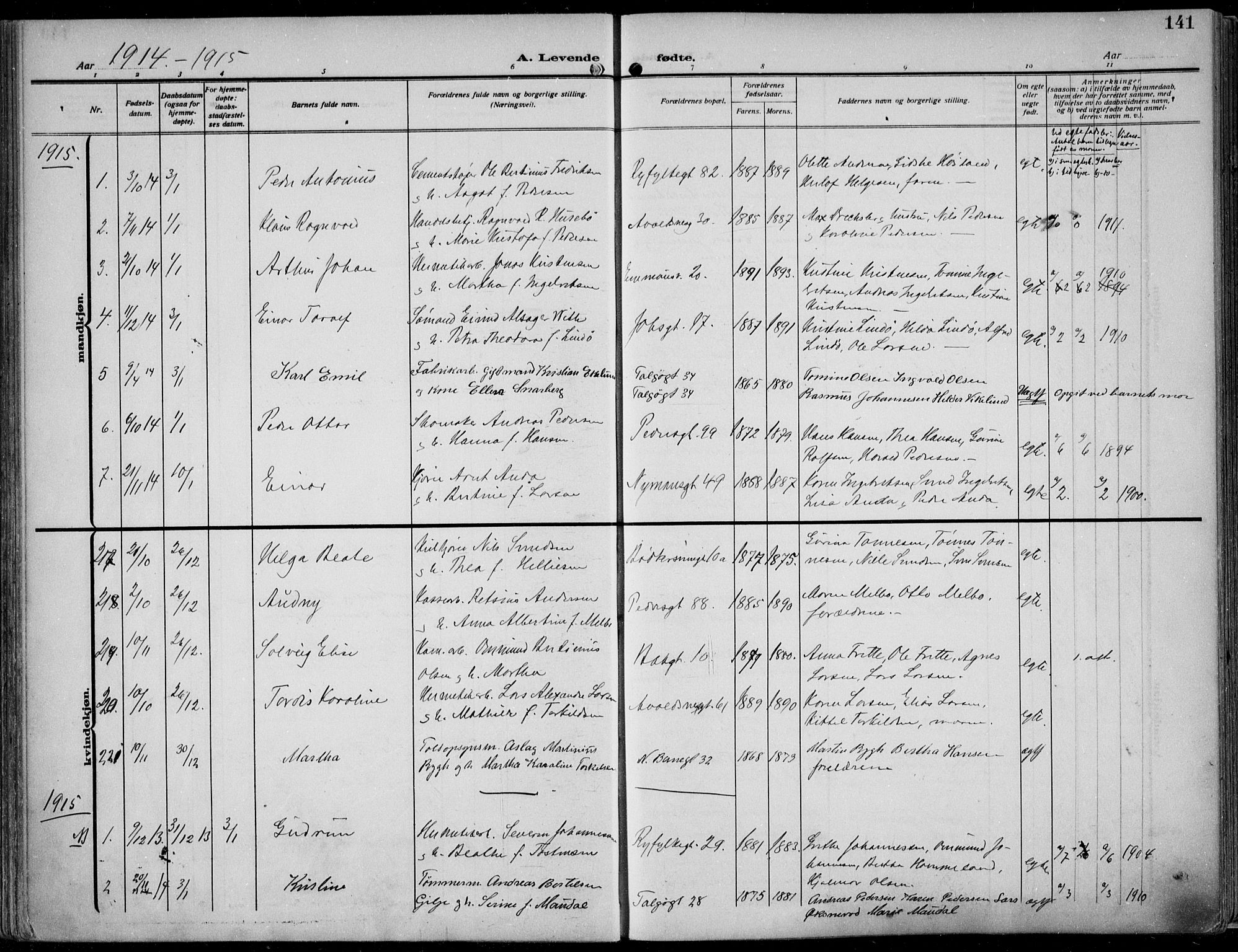 St. Johannes sokneprestkontor, SAST/A-101814/002/B/L0002: Ministerialbok nr. A 9, 1911-1921, s. 141