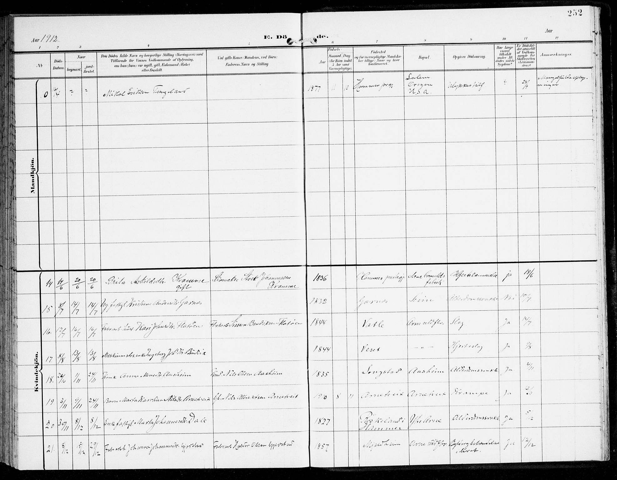 Haus sokneprestembete, SAB/A-75601/H/Haa: Ministerialbok nr. D 2, 1899-1912, s. 252