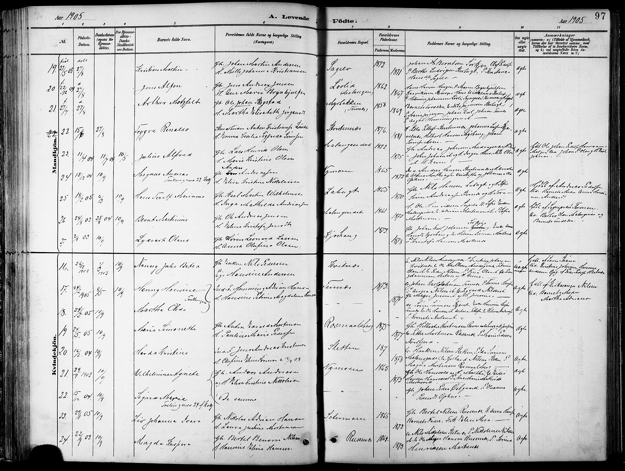 Balsfjord sokneprestembete, AV/SATØ-S-1303/G/Ga/L0008klokker: Klokkerbok nr. 8, 1890-1906, s. 97