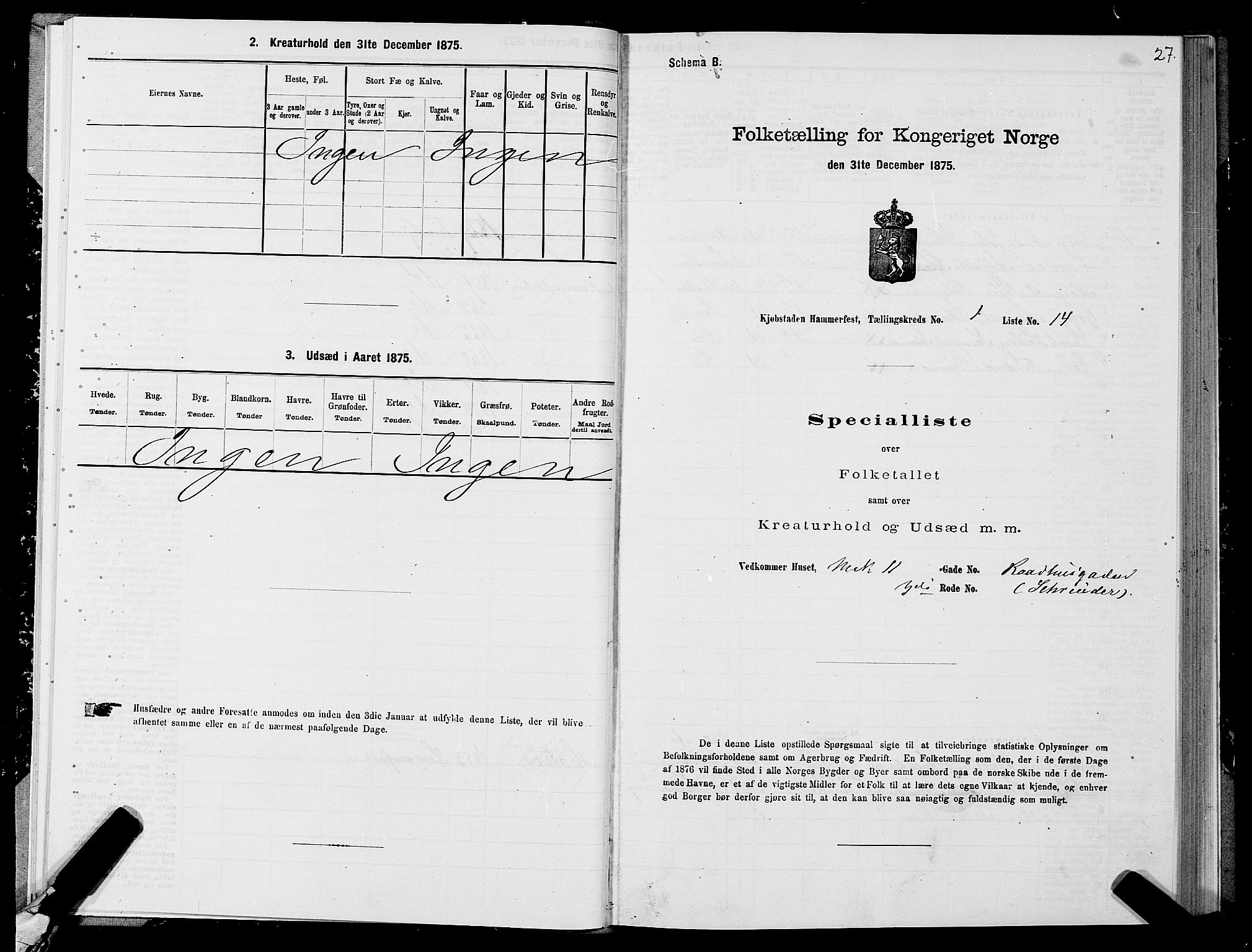 SATØ, Folketelling 1875 for 2001B Hammerfest prestegjeld, Hammerfest kjøpstad, 1875, s. 1027