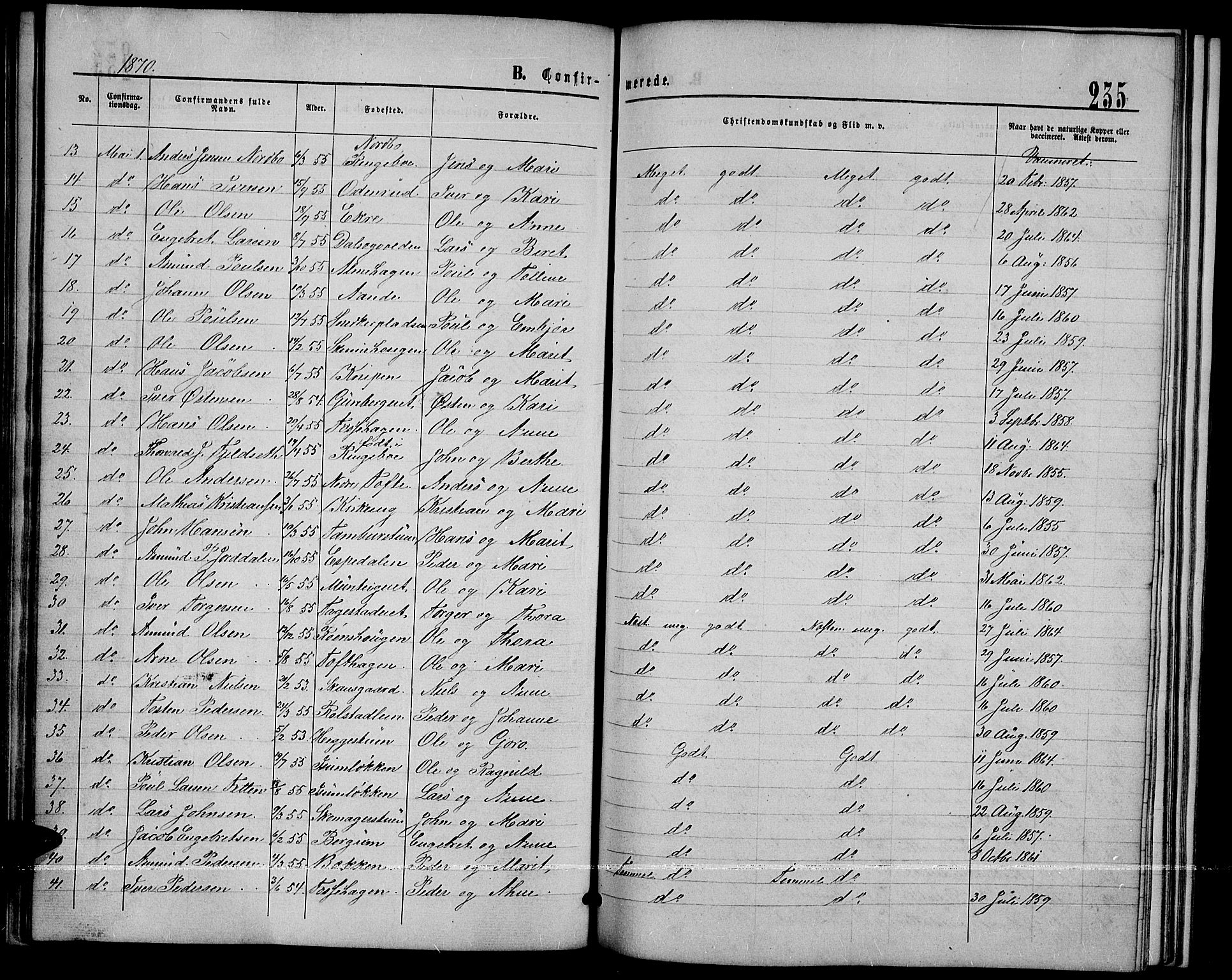 Sør-Fron prestekontor, AV/SAH-PREST-010/H/Ha/Hab/L0002: Klokkerbok nr. 2, 1864-1883, s. 235