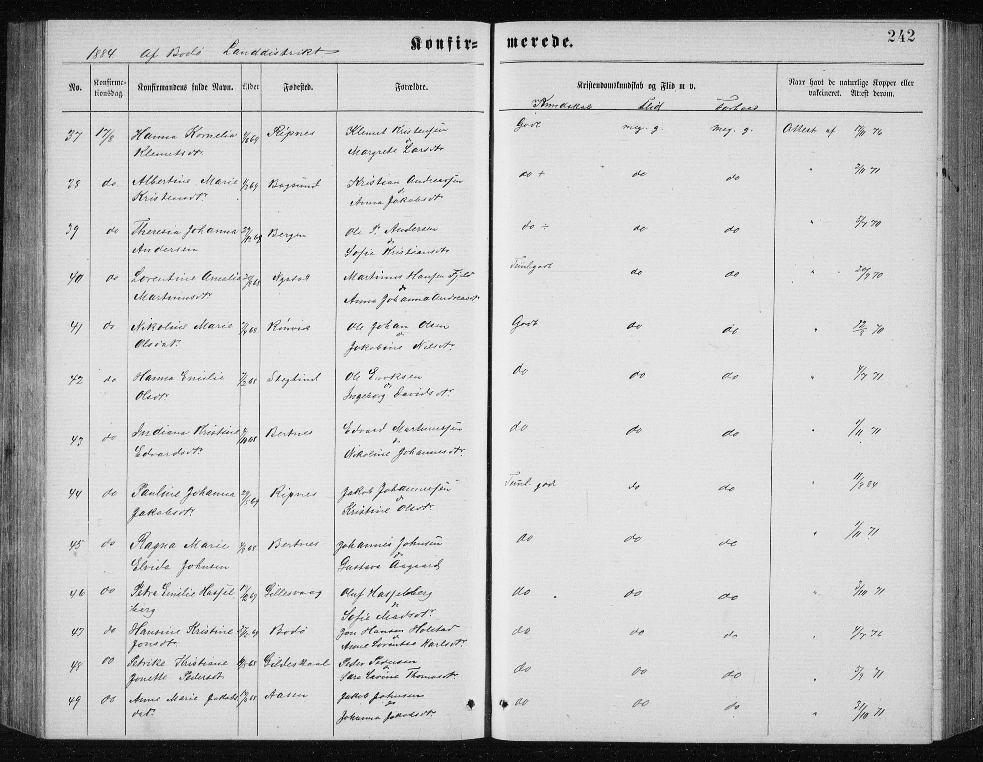 Ministerialprotokoller, klokkerbøker og fødselsregistre - Nordland, SAT/A-1459/801/L0031: Klokkerbok nr. 801C06, 1883-1887, s. 242