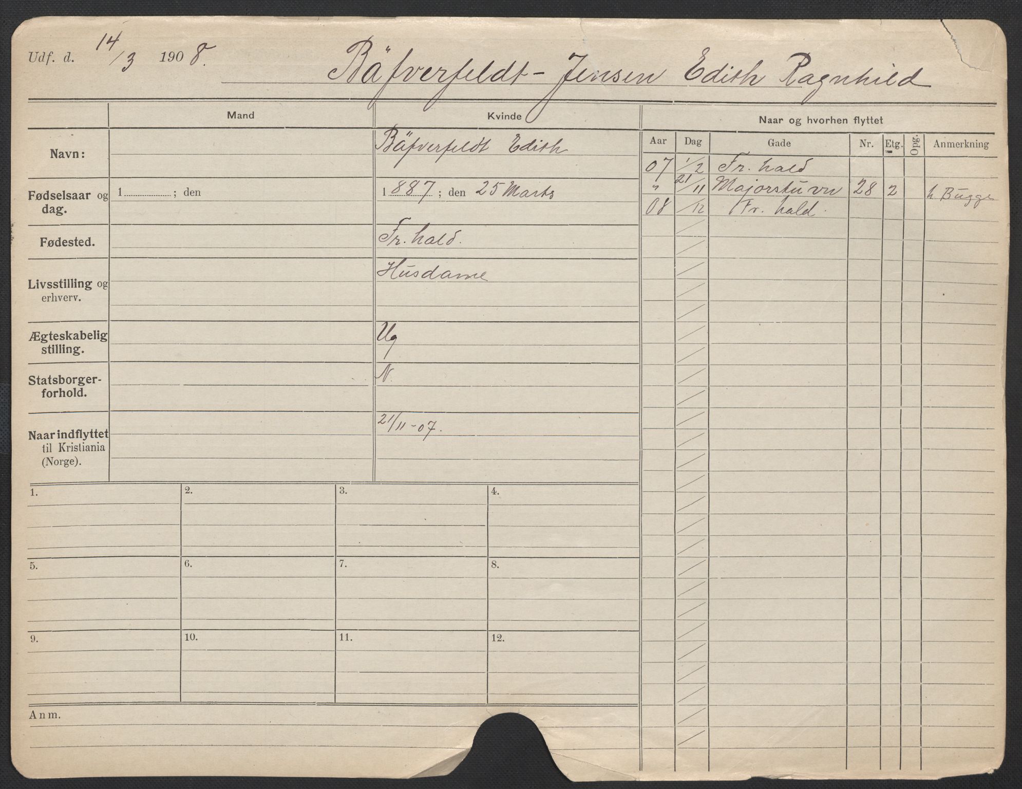 Oslo folkeregister, Registerkort, AV/SAO-A-11715/F/Fa/Fac/L0013: Kvinner, 1906-1914, s. 349a