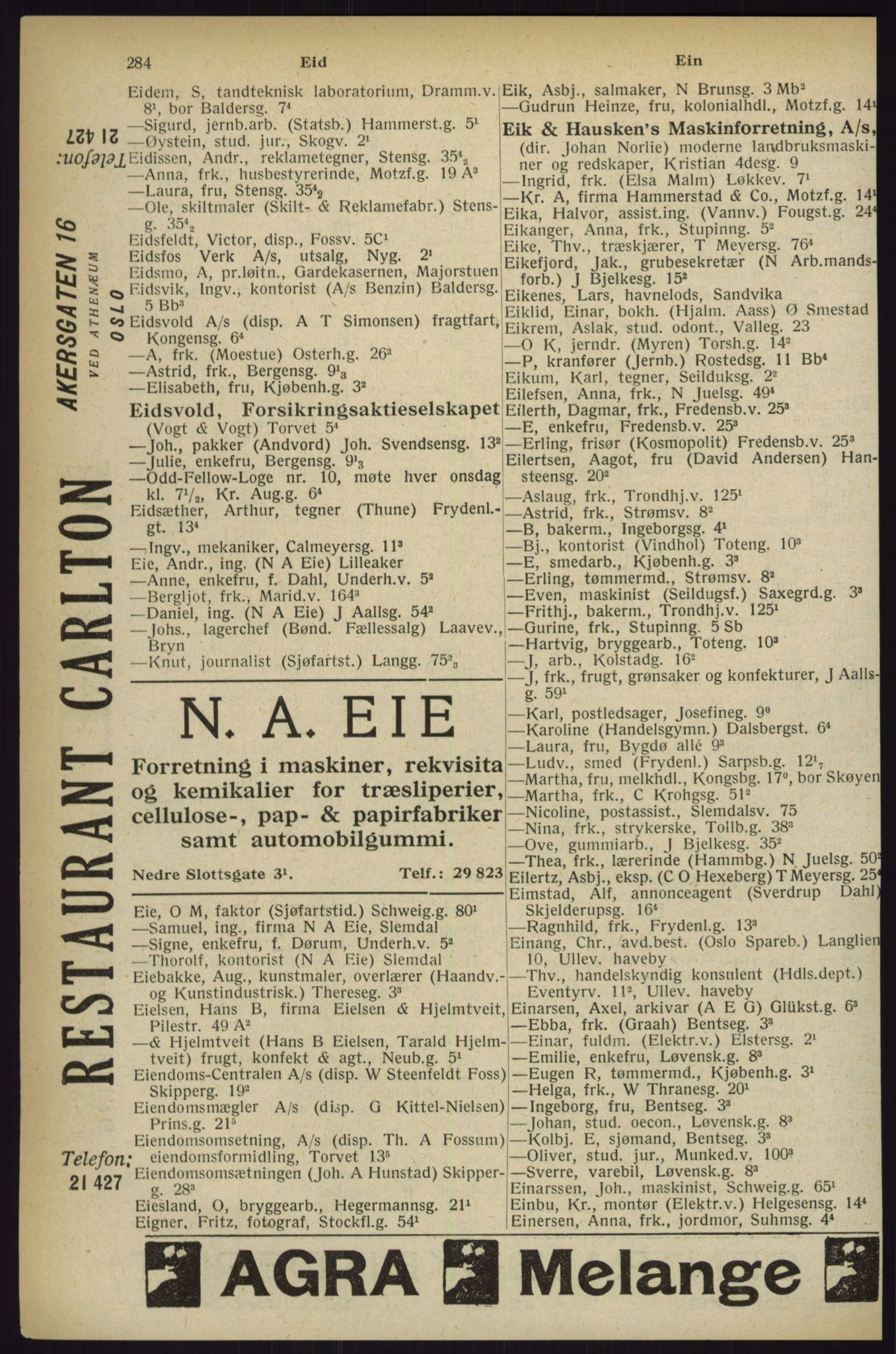 Kristiania/Oslo adressebok, PUBL/-, 1927, s. 284