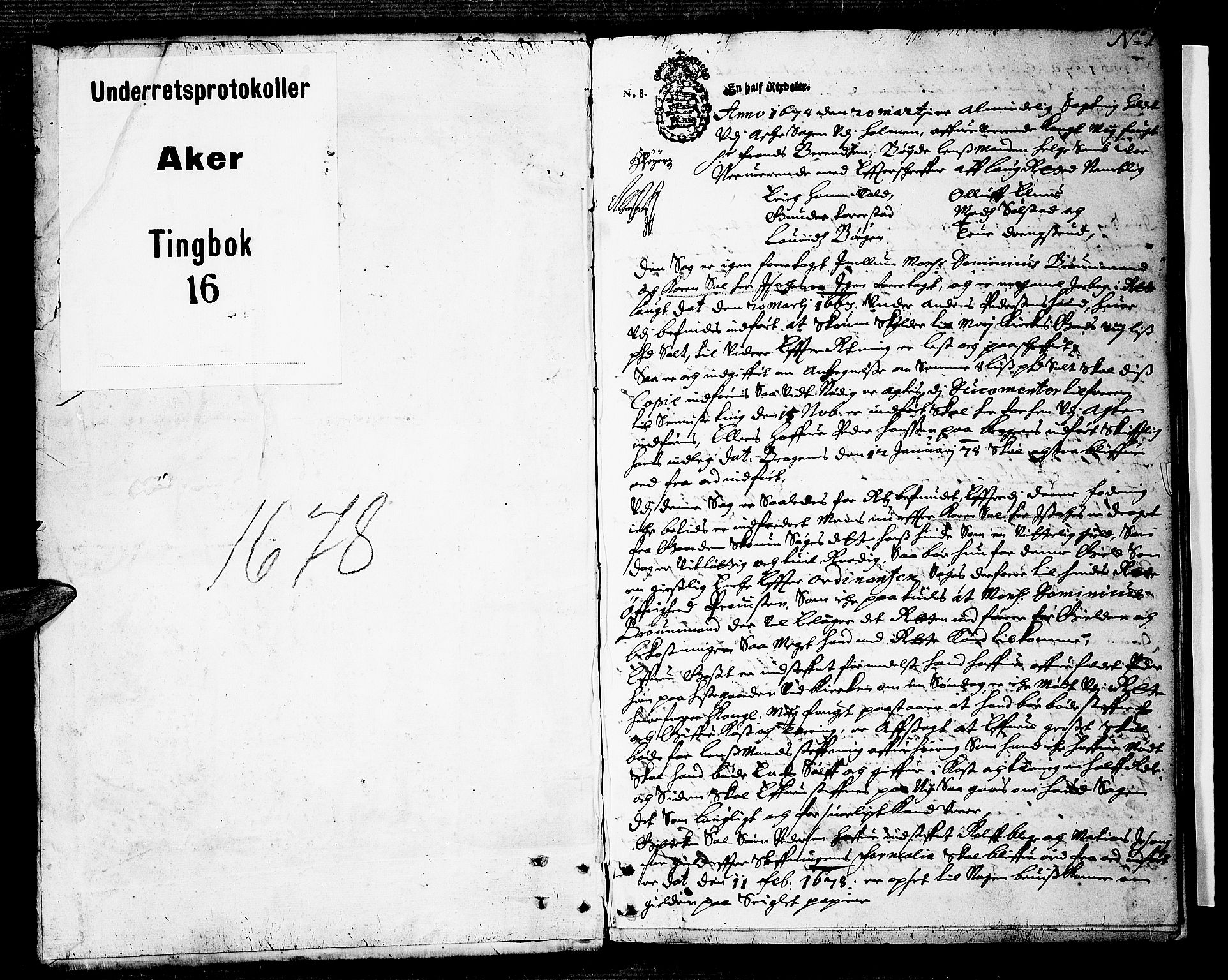 Aker sorenskriveri, AV/SAO-A-10895/F/Fb/L0003/0016: Tingbøker, nr. 12-19 / Tingbok nr. 16, 1678, s. 0b-1a