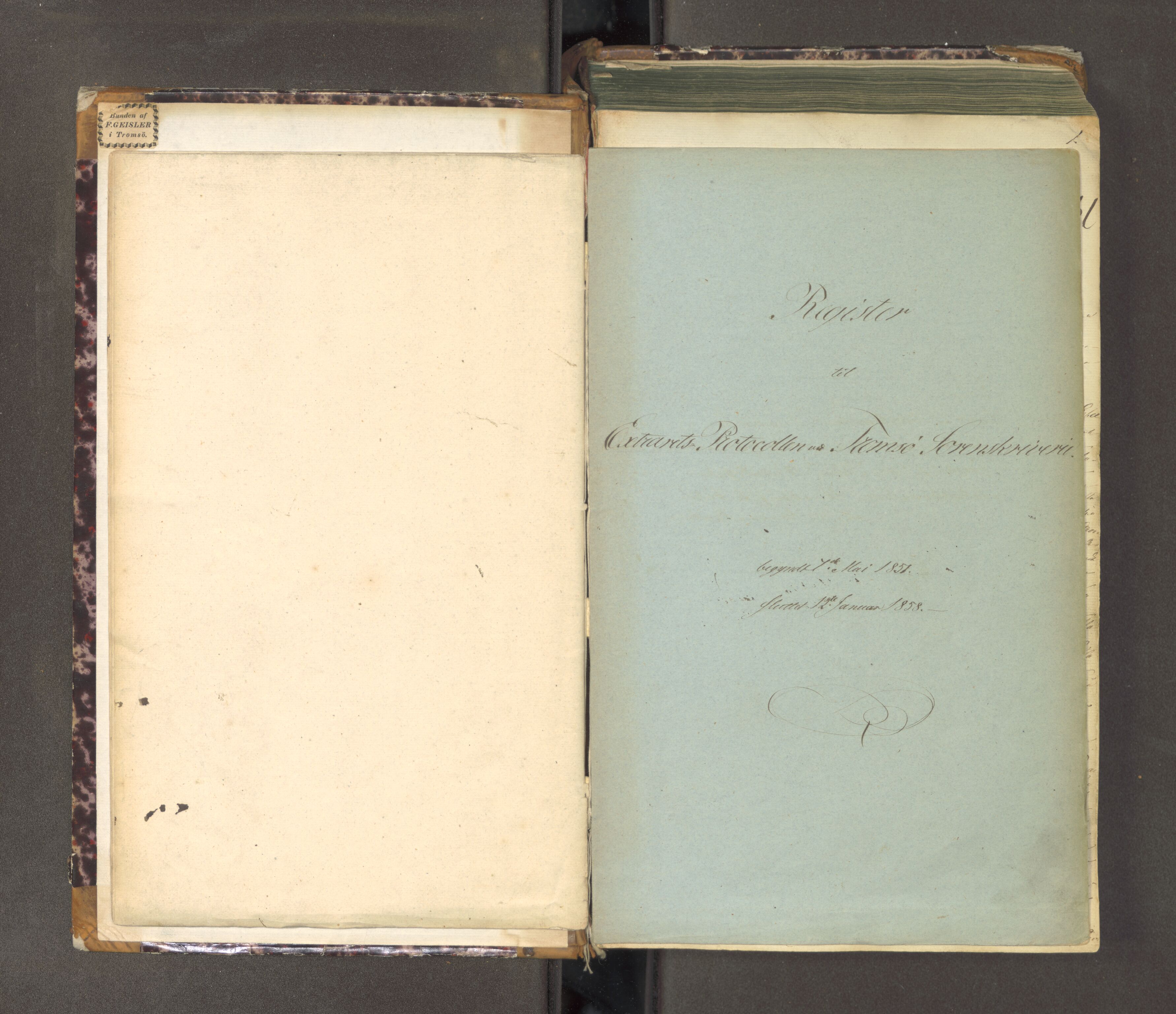 Tromsø sorenskriveri 1855-, AV/SATØ-S-0050/F/Fe/L0124: Ekstrarettsprotokoll med register, 1851-1858