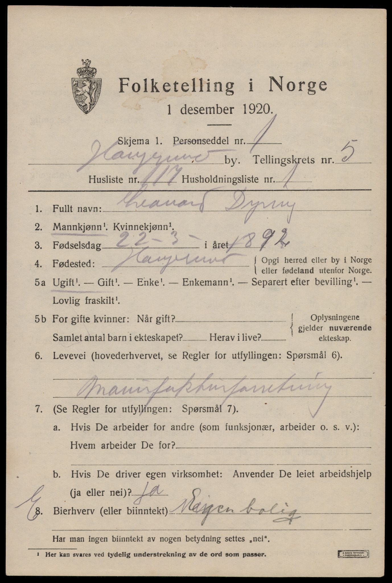 SAST, Folketelling 1920 for 1106 Haugesund kjøpstad, 1920, s. 20363