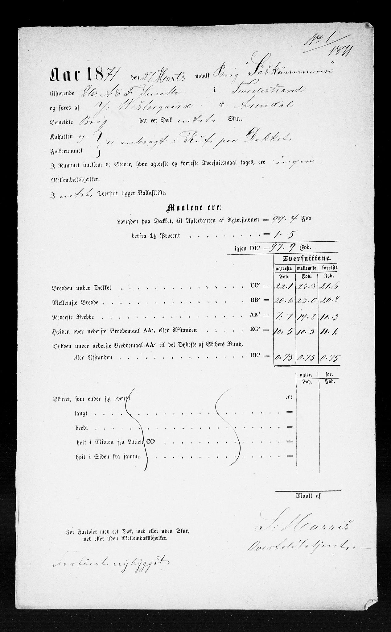 Tvedestrand tollsted, AV/SAK-1351-0011/H/Ha/L0144: Målebrev, 1871-1948, s. 5