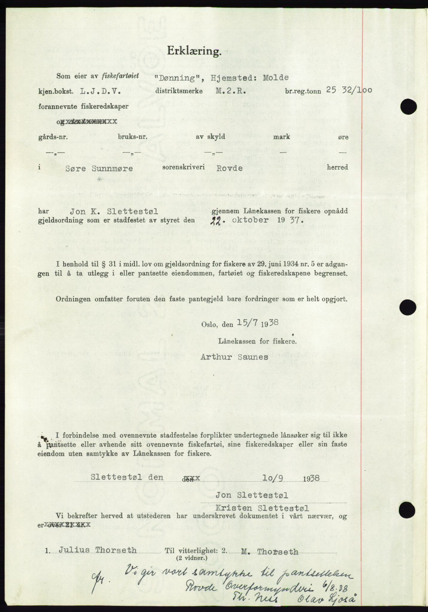 Søre Sunnmøre sorenskriveri, AV/SAT-A-4122/1/2/2C/L0066: Pantebok nr. 60, 1938-1938, Dagboknr: 1308/1938