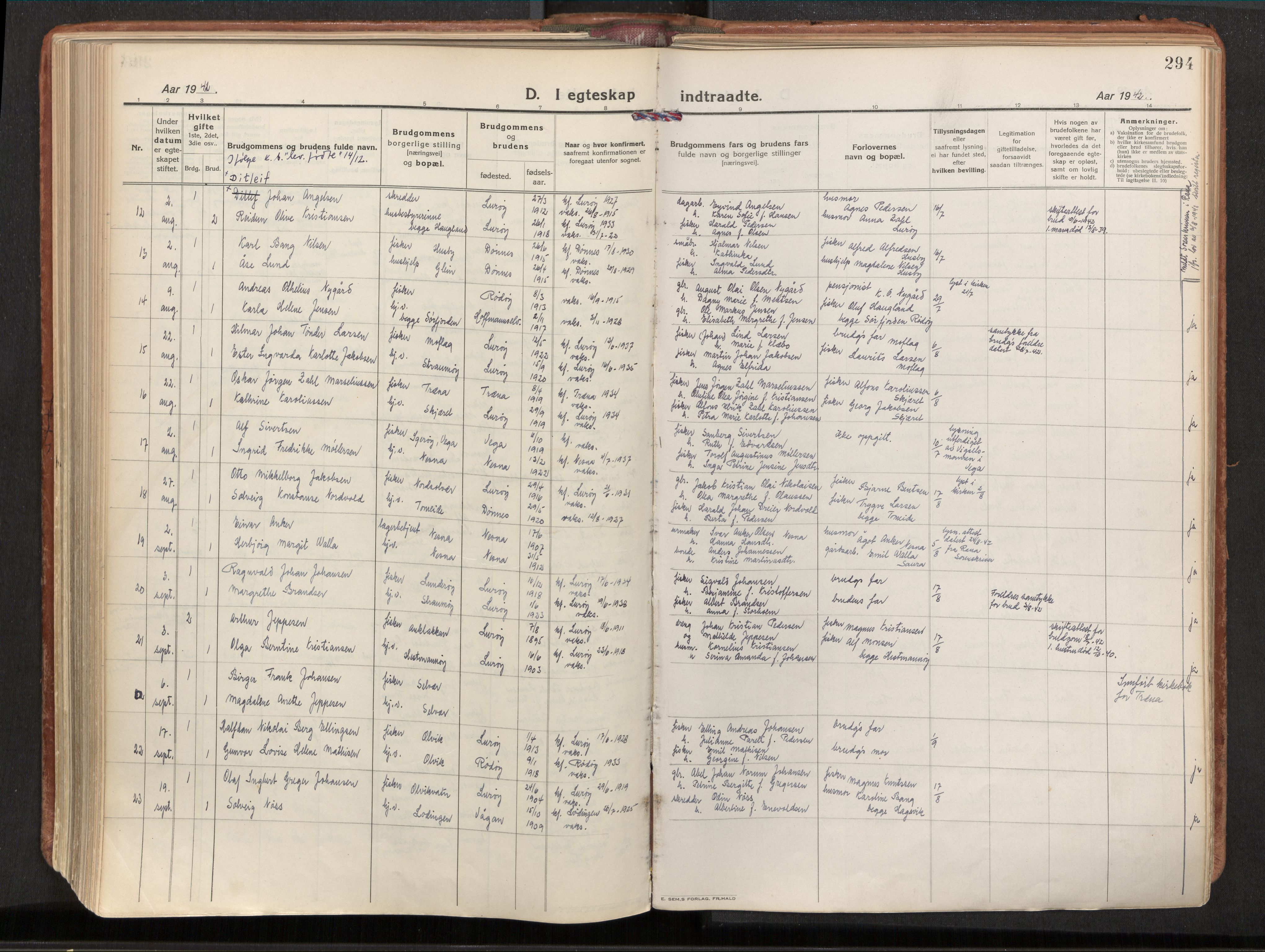 Ministerialprotokoller, klokkerbøker og fødselsregistre - Nordland, AV/SAT-A-1459/839/L0570: Ministerialbok nr. 839A07, 1923-1942, s. 294