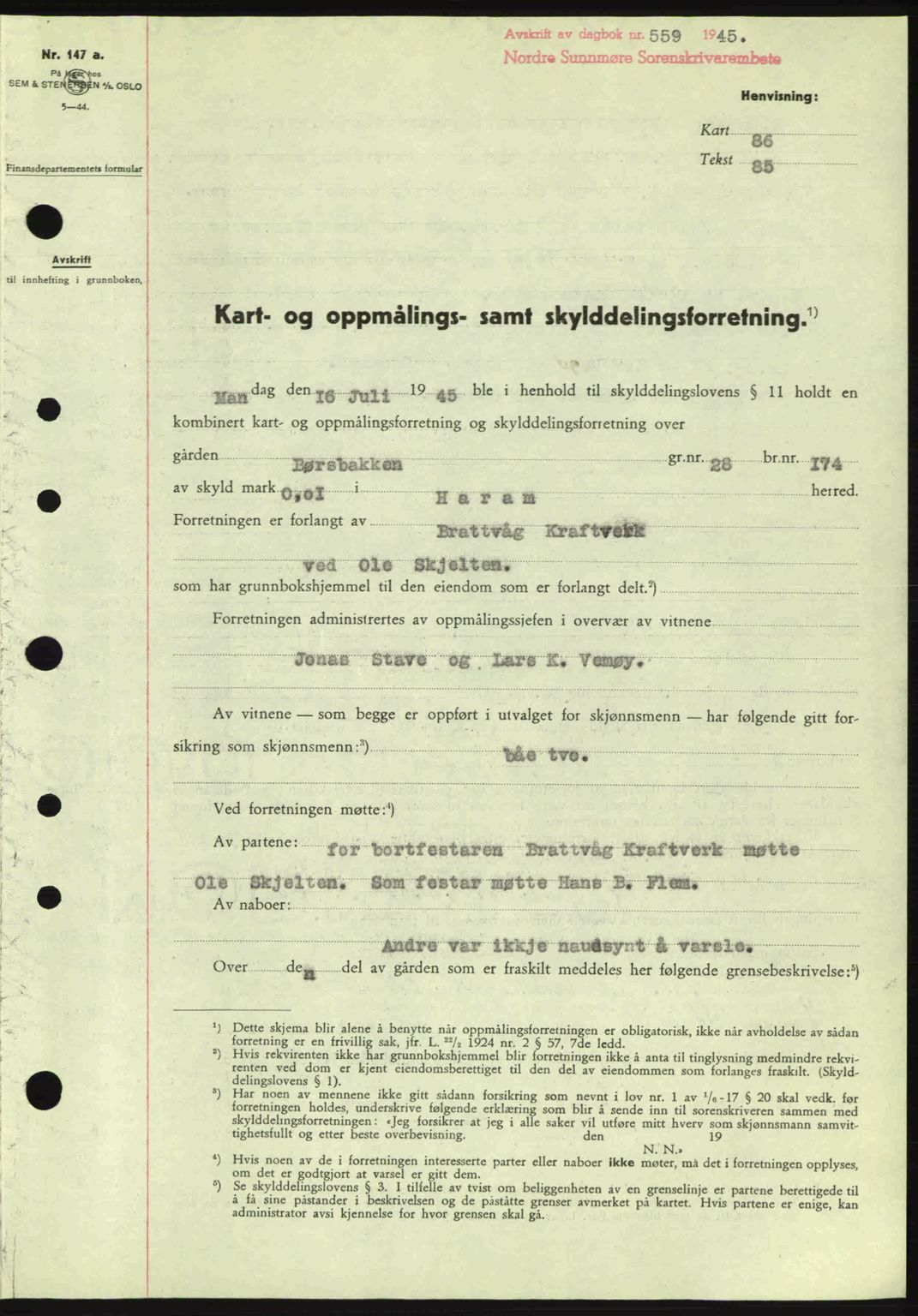 Nordre Sunnmøre sorenskriveri, SAT/A-0006/1/2/2C/2Ca: Pantebok nr. A19, 1944-1945, Dagboknr: 559/1945