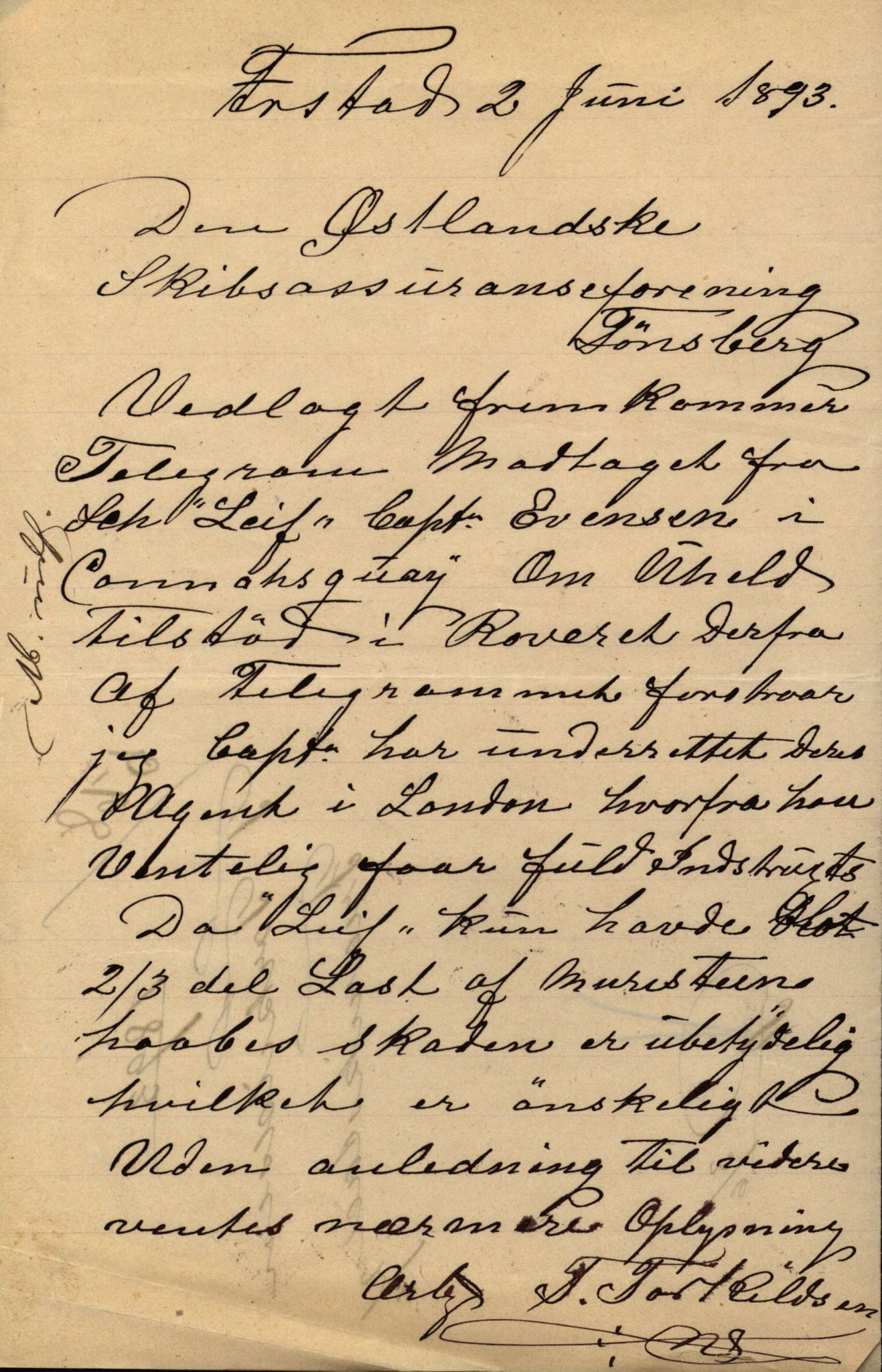 Pa 63 - Østlandske skibsassuranceforening, VEMU/A-1079/G/Ga/L0030/0001: Havaridokumenter / Leif, Korsvei, Margret, Mangerton, Mathilde, Island, Andover, 1893, s. 130