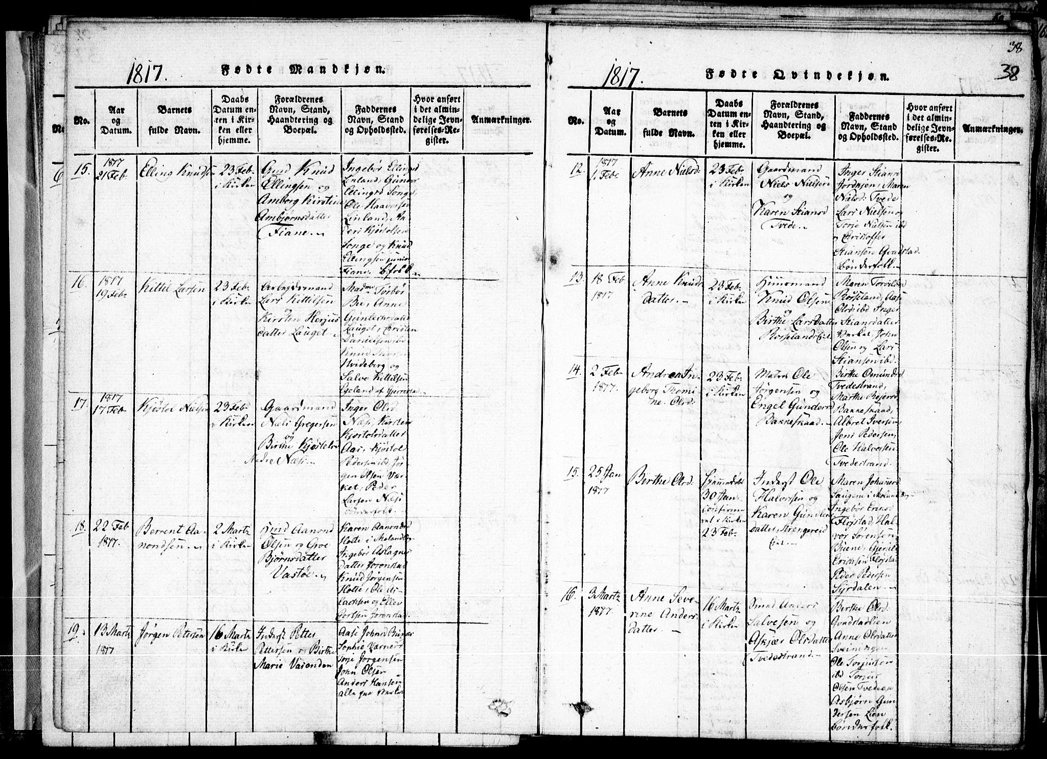 Holt sokneprestkontor, AV/SAK-1111-0021/F/Fa/L0005: Ministerialbok nr. A 5, 1813-1821, s. 38