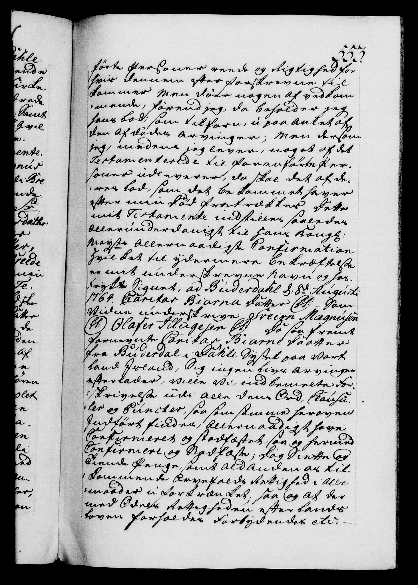 Danske Kanselli 1572-1799, AV/RA-EA-3023/F/Fc/Fca/Fcaa/L0042: Norske registre, 1763-1766, s. 553a