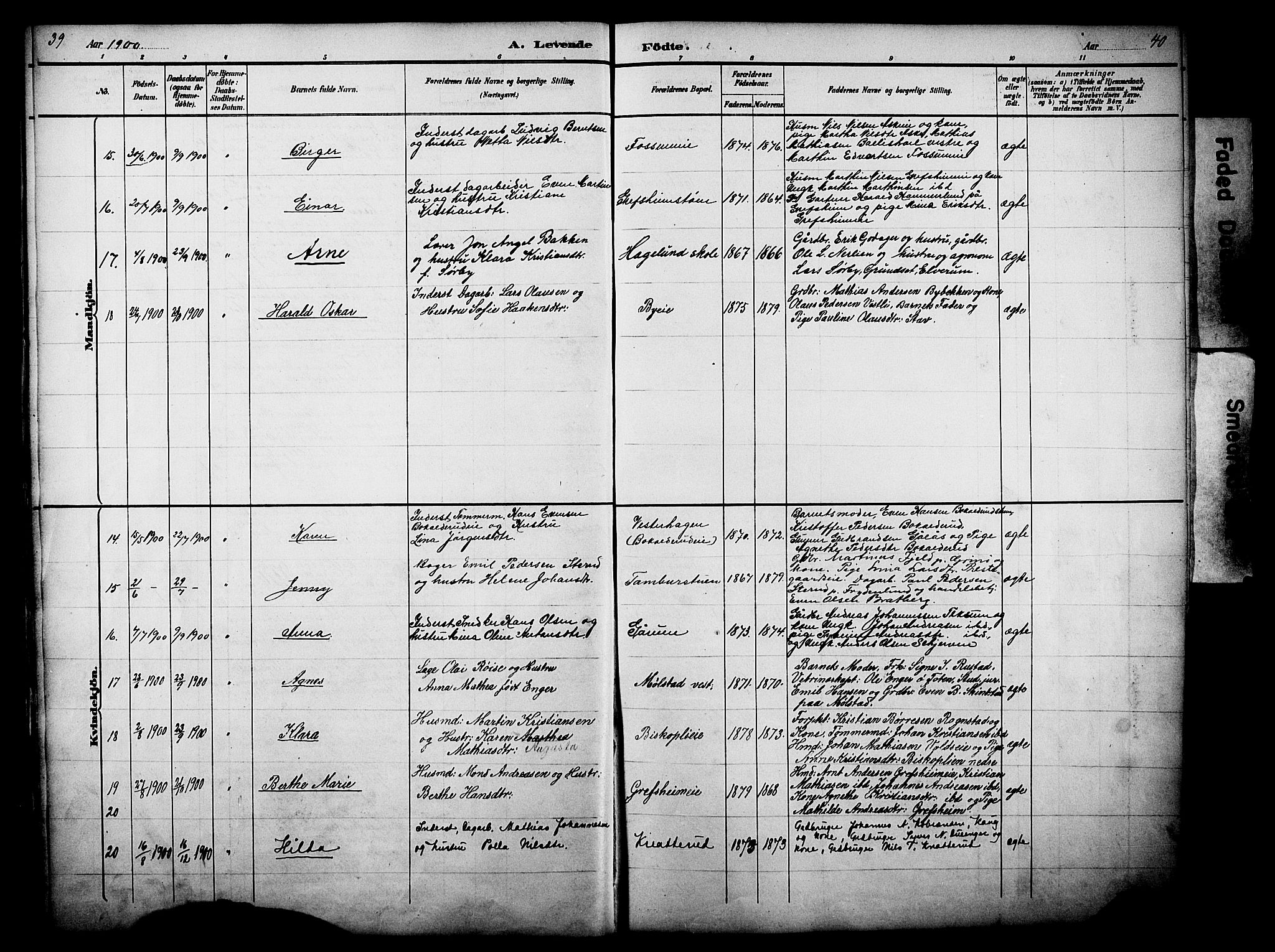 Nes prestekontor, Hedmark, AV/SAH-PREST-020/L/La/L0006: Klokkerbok nr. 6, 1890-1932, s. 39-40