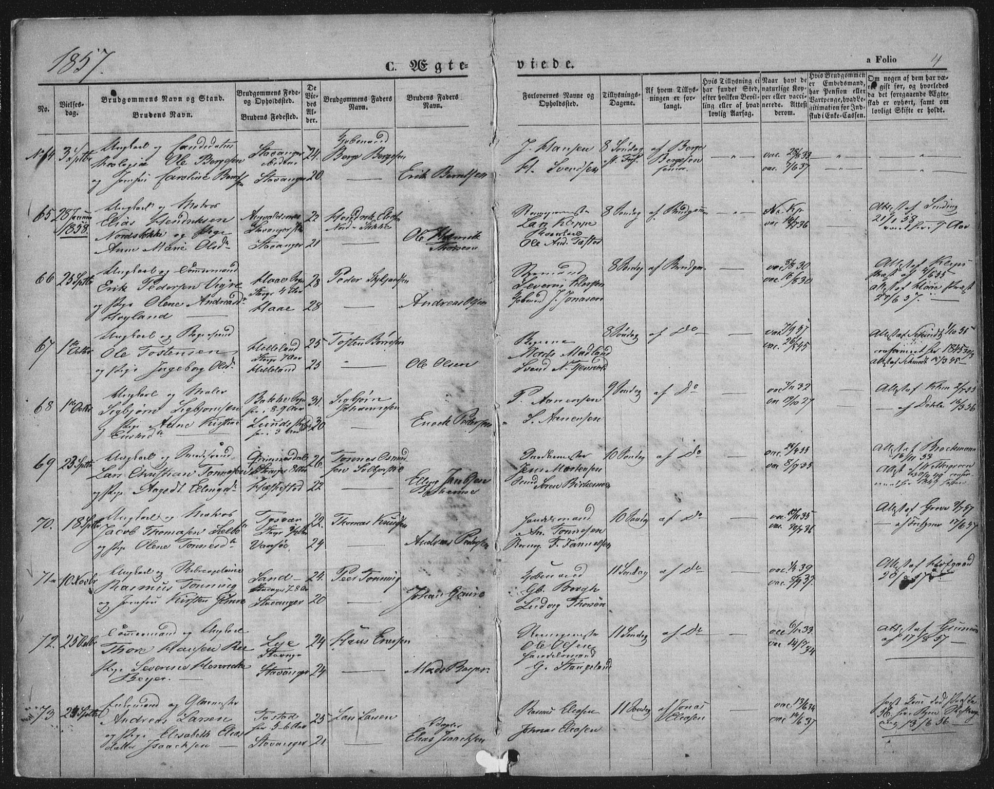 Domkirken sokneprestkontor, SAST/A-101812/001/30/30BA/L0019: Ministerialbok nr. A 18, 1857-1877, s. 4