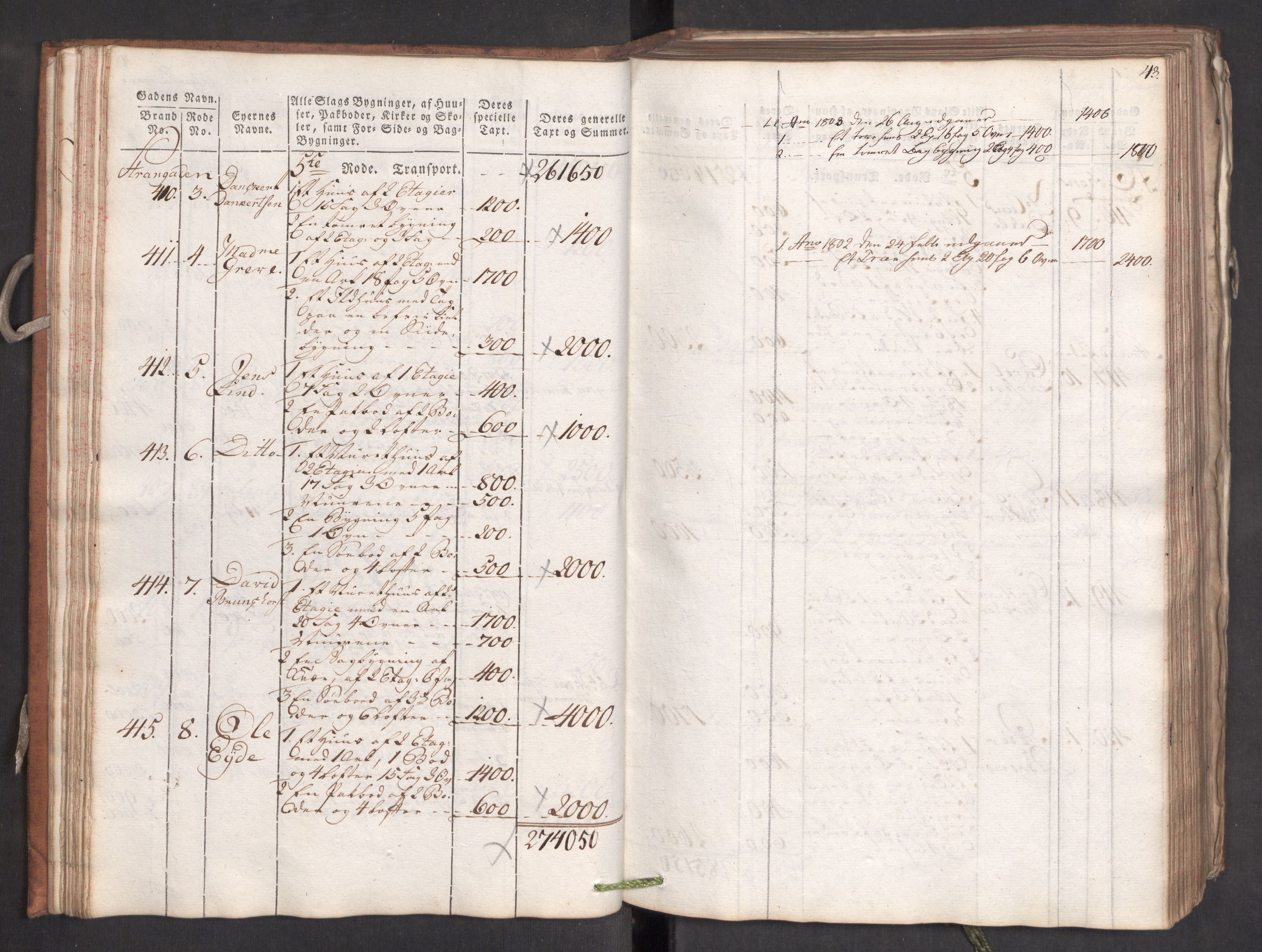 Kommersekollegiet, Brannforsikringskontoret 1767-1814, RA/EA-5458/F/Fa/L0006/0001: Bergen / Branntakstprotokoll, 1797, s. 43