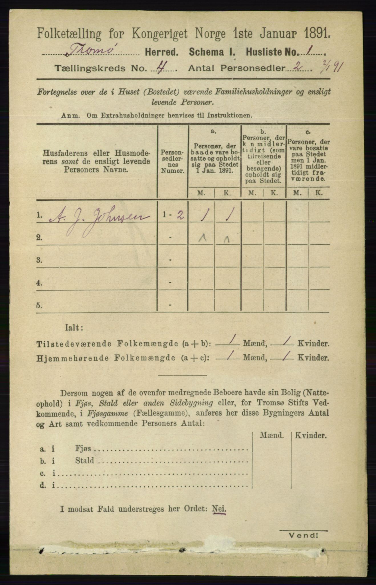 RA, Folketelling 1891 for 0921 Tromøy herred, 1891, s. 1357