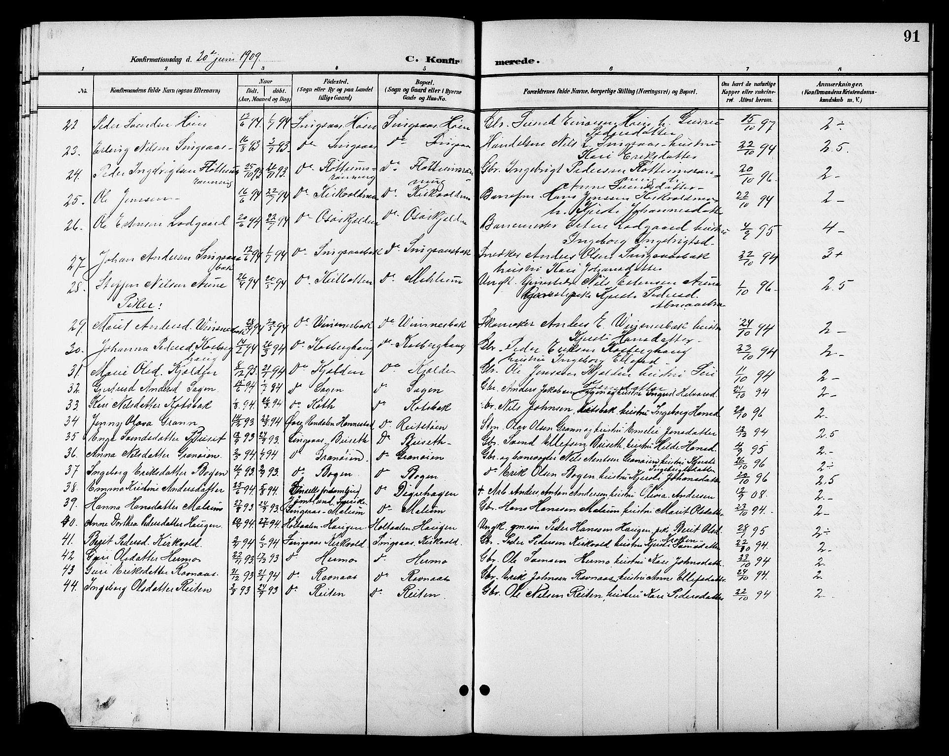 Ministerialprotokoller, klokkerbøker og fødselsregistre - Sør-Trøndelag, AV/SAT-A-1456/688/L1029: Klokkerbok nr. 688C04, 1899-1915, s. 91
