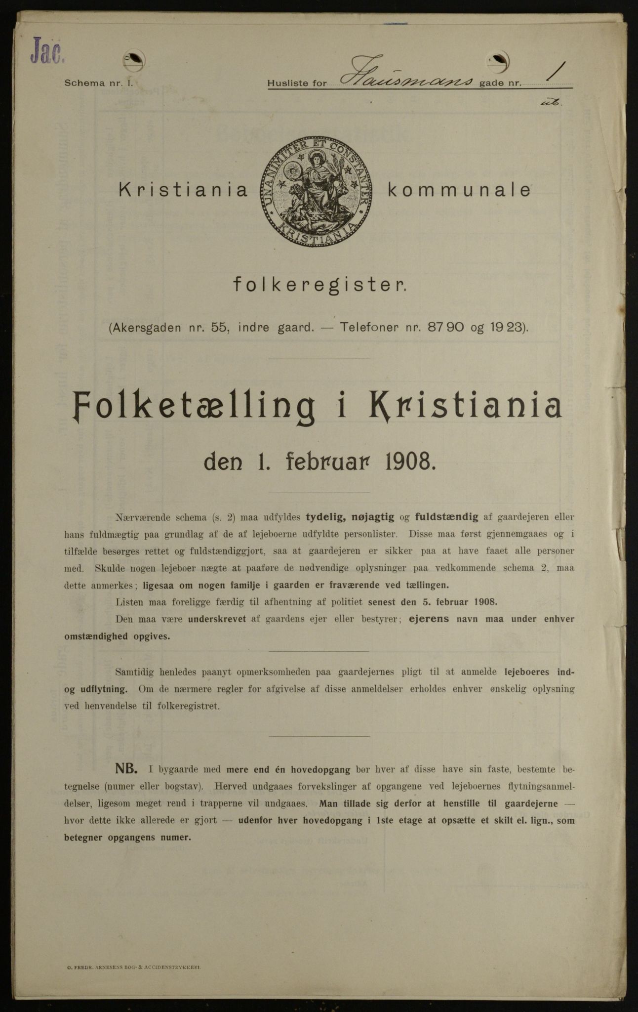 OBA, Kommunal folketelling 1.2.1908 for Kristiania kjøpstad, 1908, s. 31712