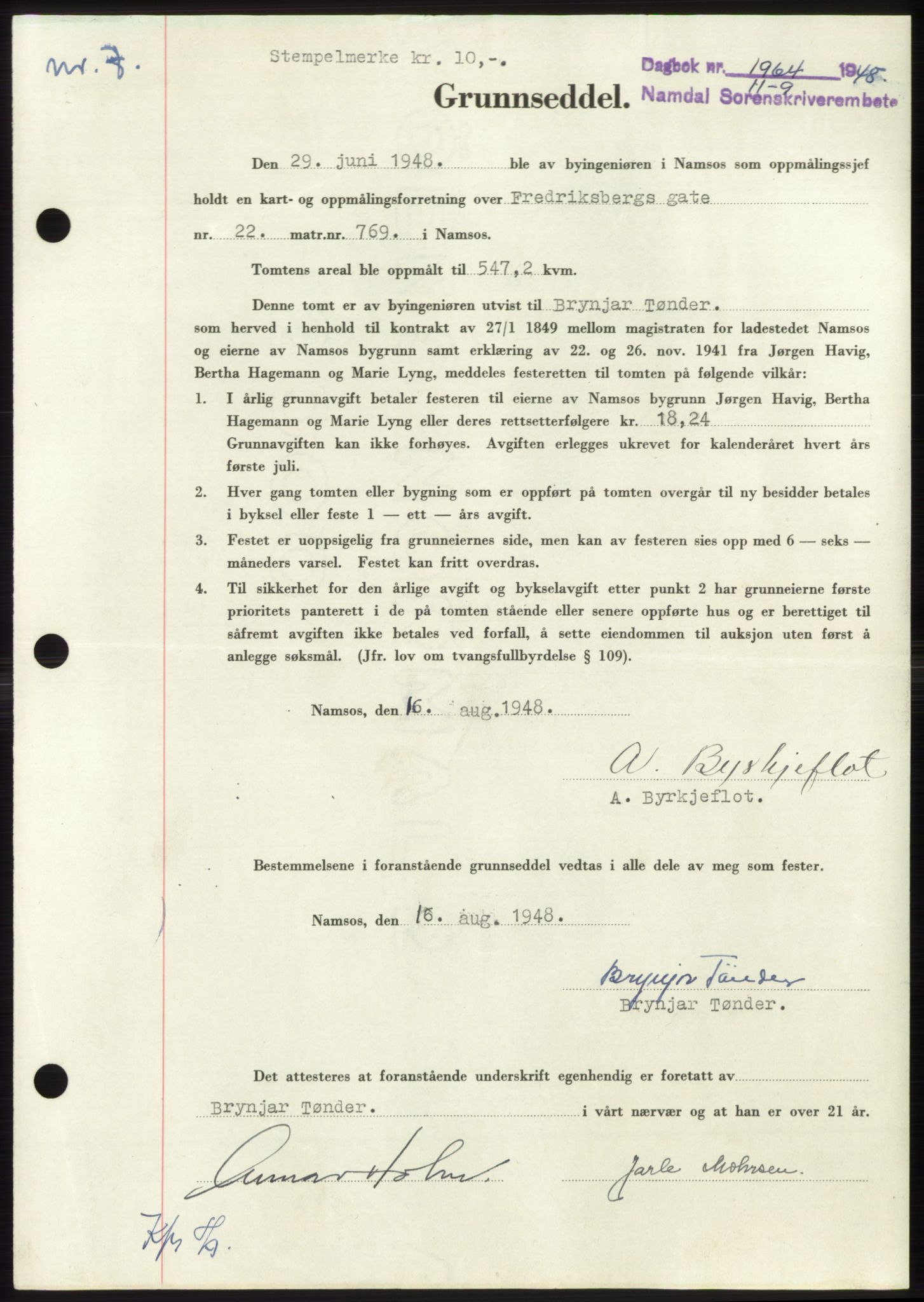 Namdal sorenskriveri, SAT/A-4133/1/2/2C: Pantebok nr. -, 1948-1948, Dagboknr: 1964/1948