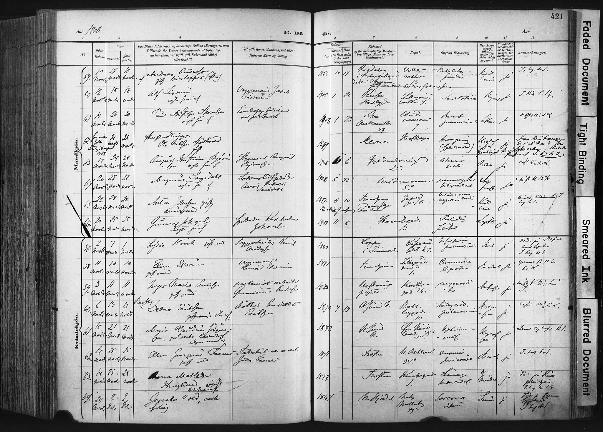 Ministerialprotokoller, klokkerbøker og fødselsregistre - Sør-Trøndelag, SAT/A-1456/604/L0201: Ministerialbok nr. 604A21, 1901-1911, s. 421