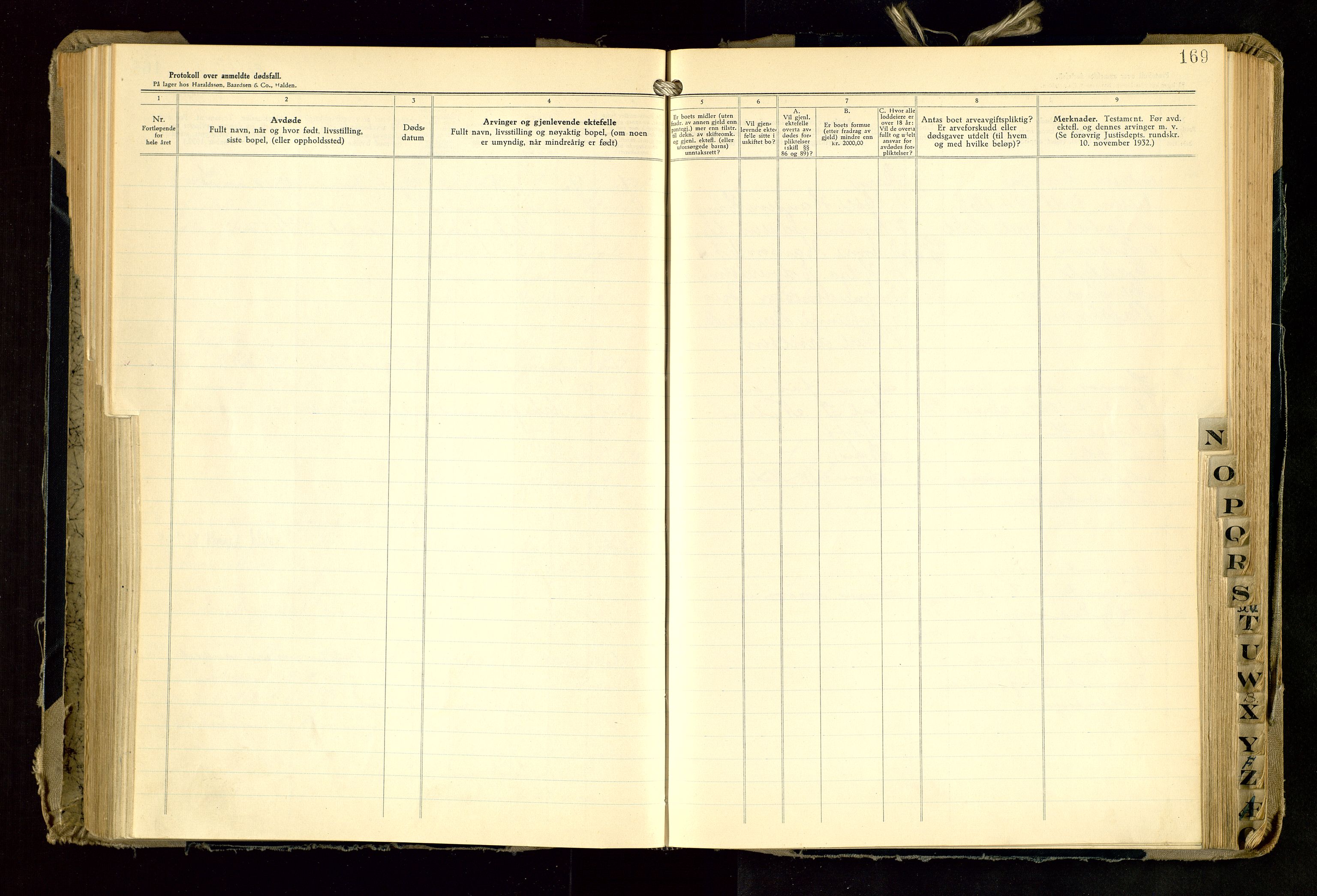 Hurum lensmannskontor, SAKO/A-505/H/Ha/L0006: Dødsfallsprotokoll, 1946-1958, s. 169