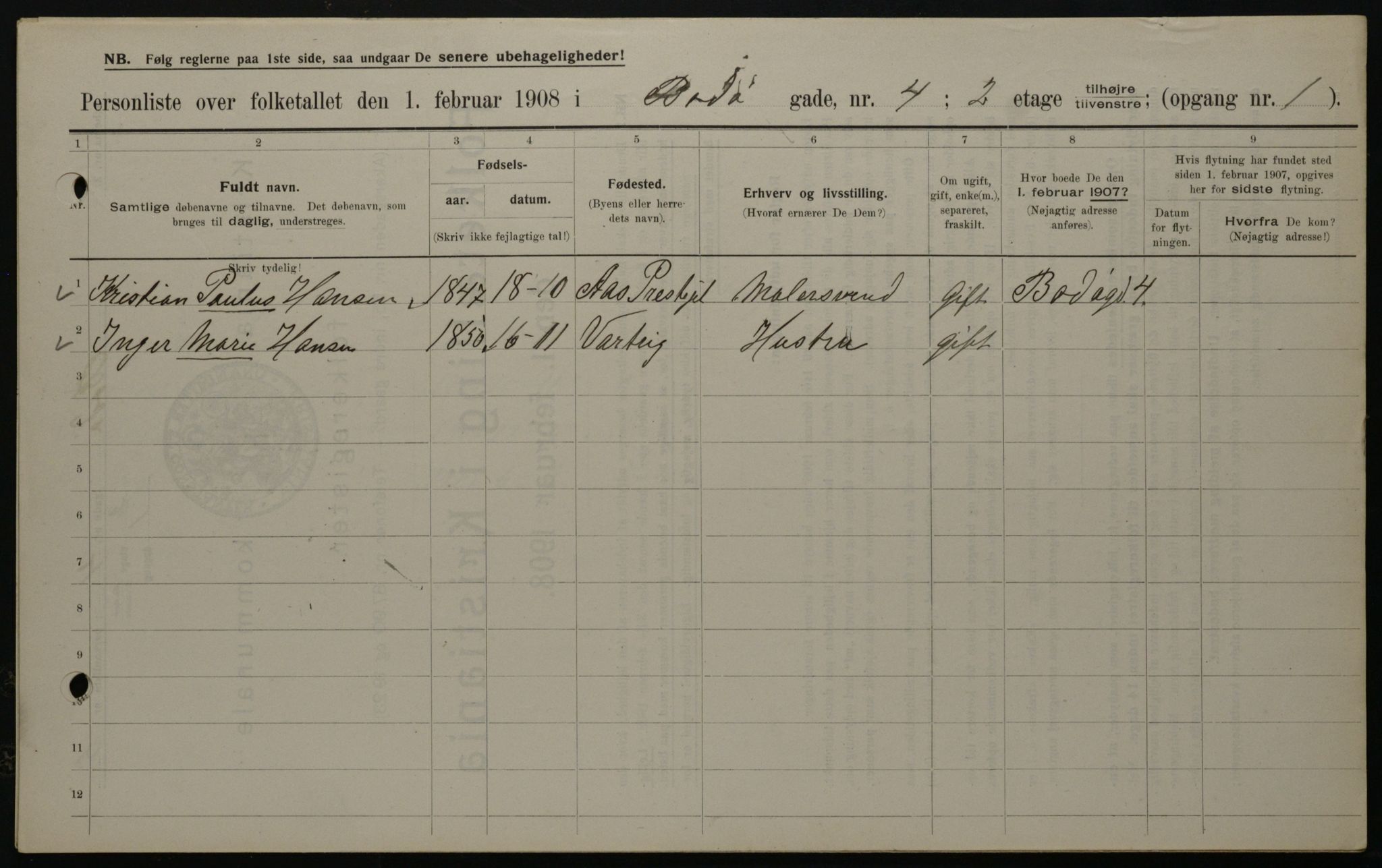 OBA, Kommunal folketelling 1.2.1908 for Kristiania kjøpstad, 1908, s. 6547