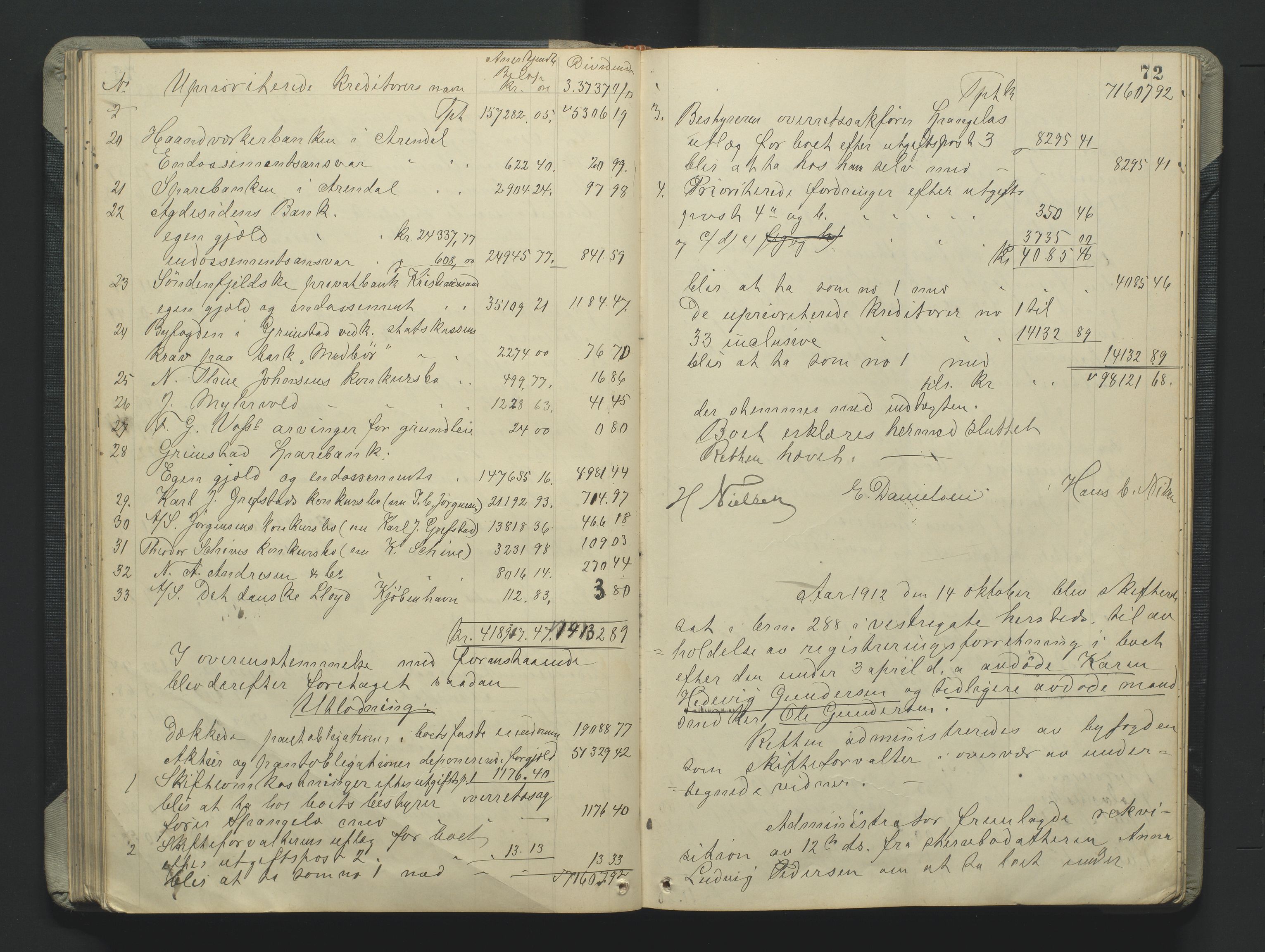 Grimstad byfogd, AV/SAK-1222-0003/H/Hc/L0009: Skifteprotokoll nr. 9, 1908-1918, s. 72