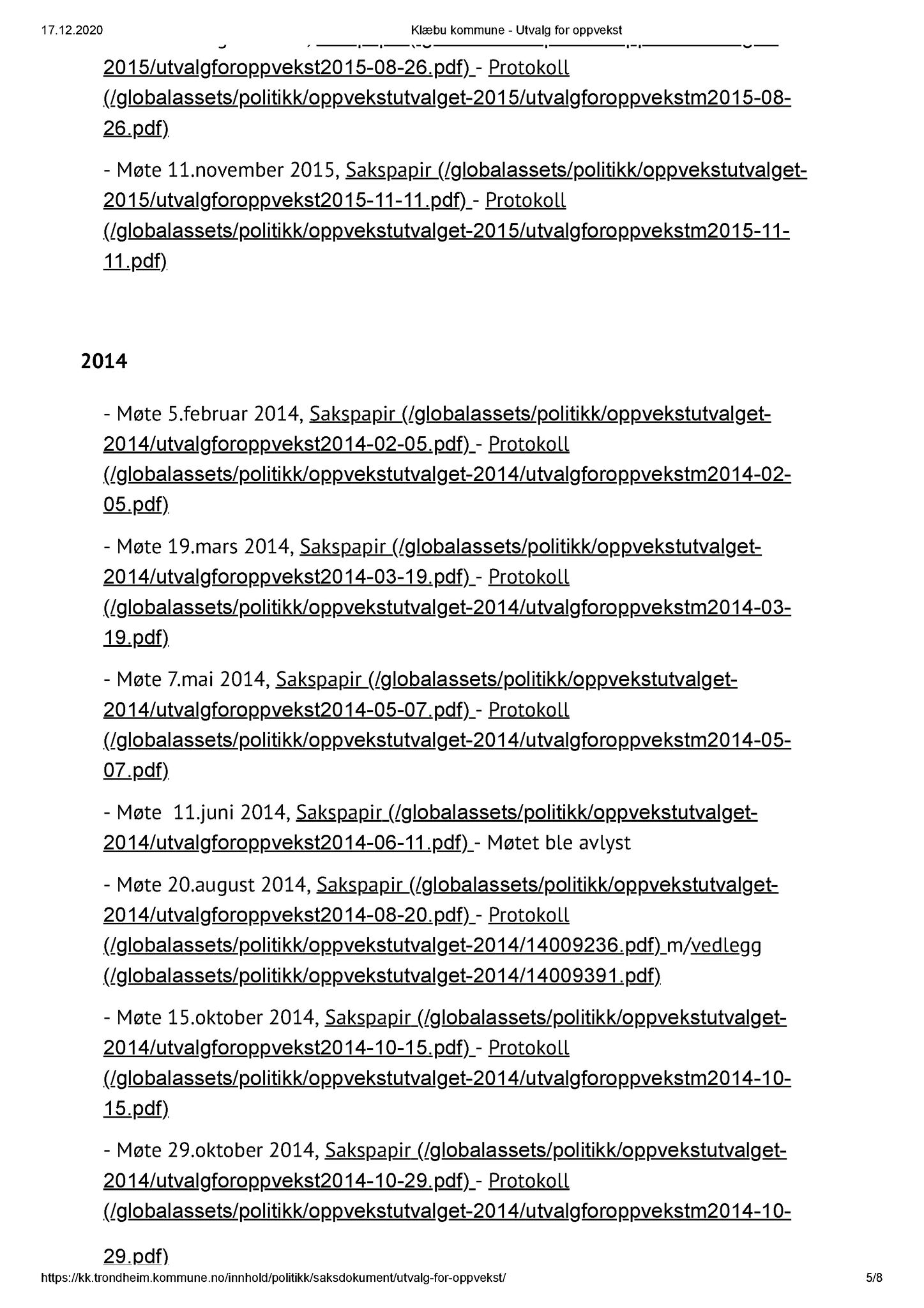 Klæbu Kommune, TRKO/KK/04-UO/L001: Utvalg for oppvekst - Møteoversikt, 2011-2019, s. 5